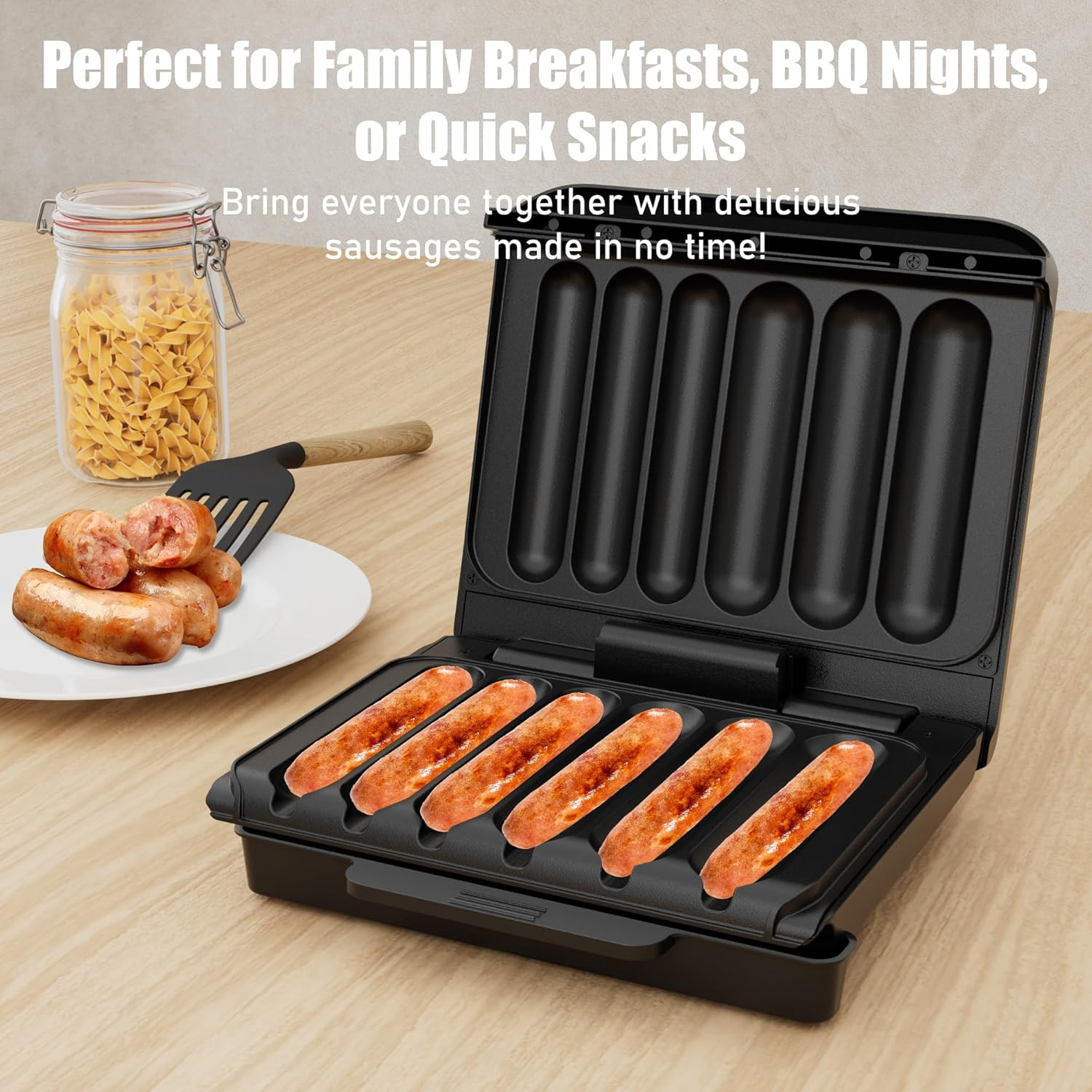 Hot Dogs Machine, Electric Grill with Oil Drip Tray, and Cord Storage, Ideal for Veggie Sausages, BBQ or Sausage, Nonstick Plate for Easy Clean image number 3
