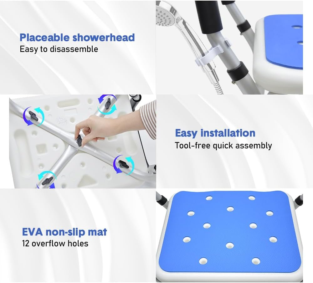 Alston Portable Shower Chair Non-Slip Bench Tub Seat 57-70Cm Height Adjustable Stool Max Load 125Kg with Removable Arms for Adults Elderly Disabled Safety image number 2