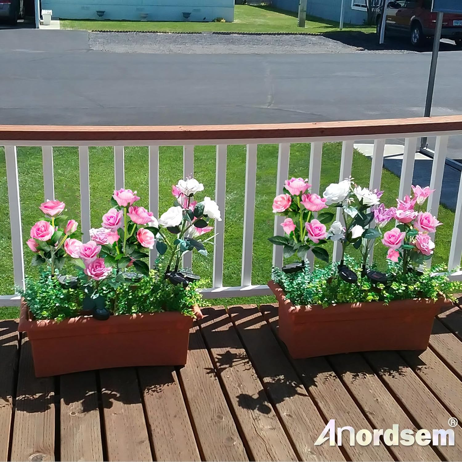 Solar Flowers Lights Garden Outdoor Decor 2 Pack, Waterproof Pink Cemetery Rose for Grave Yard Patio Path Flower Bed Decorotions Outside, Valentines/Mothers Day Birthday Gifts for Mom Women Grandma image number 6