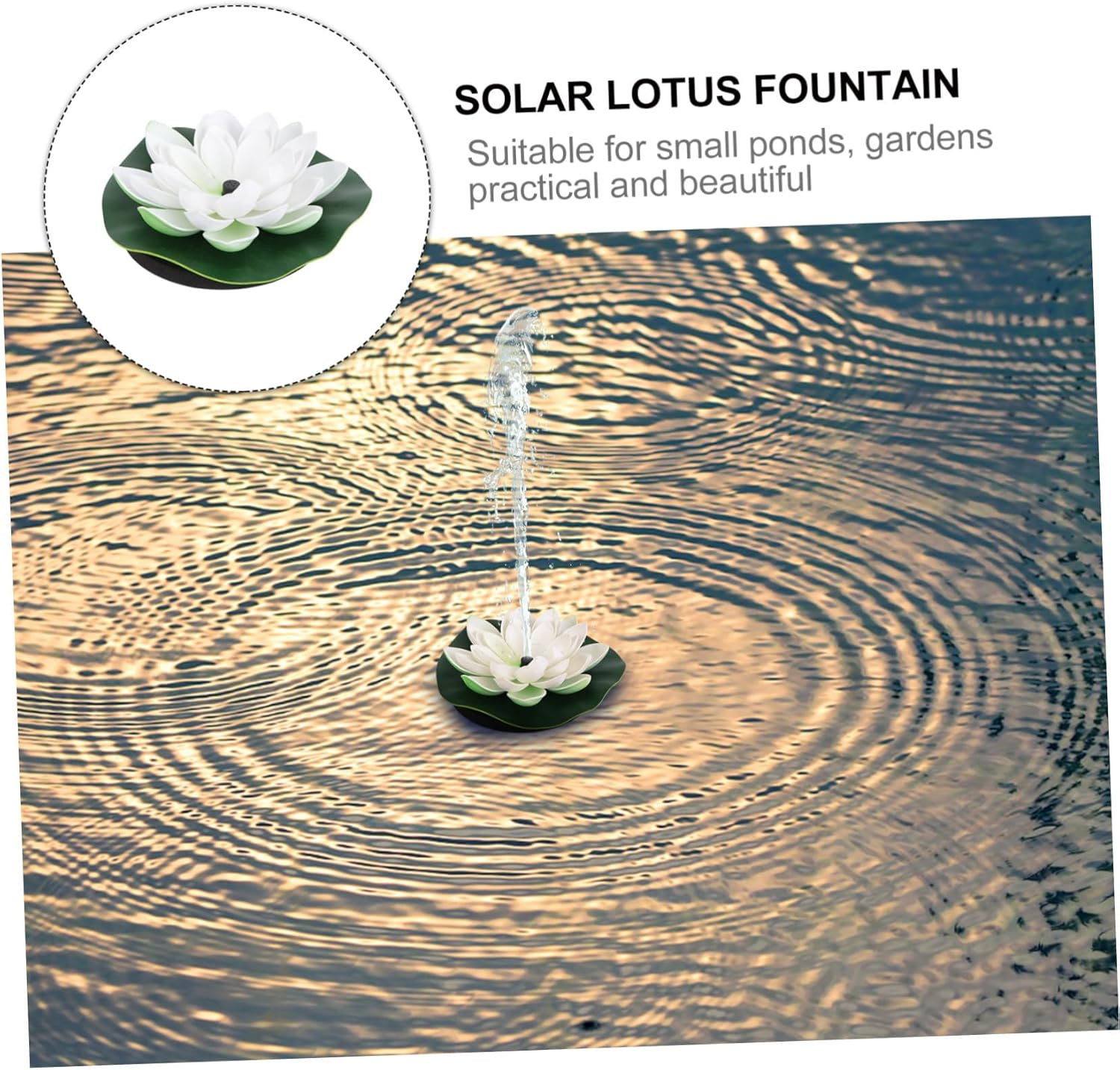 UKCOCO Solar Powered Floating Lotus Decorative Garden Aquarium Water Circulation Oxygen Pump White image number 2