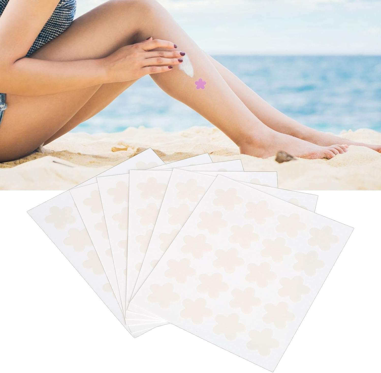 UV Detection Stickers for Sunscreen, Reusable Flower Shaped Sunblock Patches with UV Reapply Reminder, 120PCS Sunscreen Patches, Reusuable Sunblock Patches