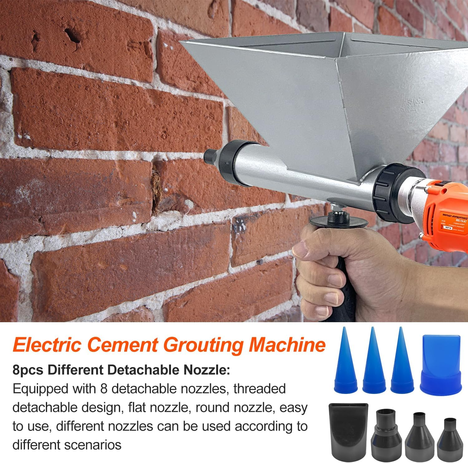 Electric Mortar Grout Gun, Portable Cement Grouting Machine, Reusable Cordless Caulking Applicator Finishing Tool with 8 Nozzles (Without Electric Drill) (1) (Xa017A) image number 1