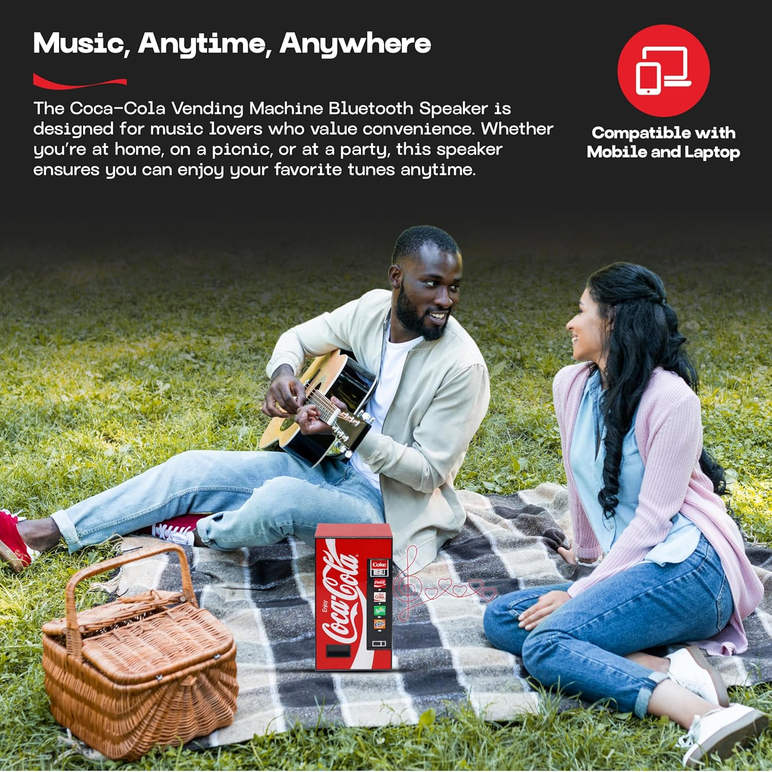 Coca-Cola Vending Machine Bluetooth Speaker, Dual 5W Speakers, Wireless Bluetooth V5.3, FM Radio, Usb/Microsd Playback, AUX Input, 10M Range, Rechargeable Battery, LED Indicator, Coca-Cola Licensed image number 4