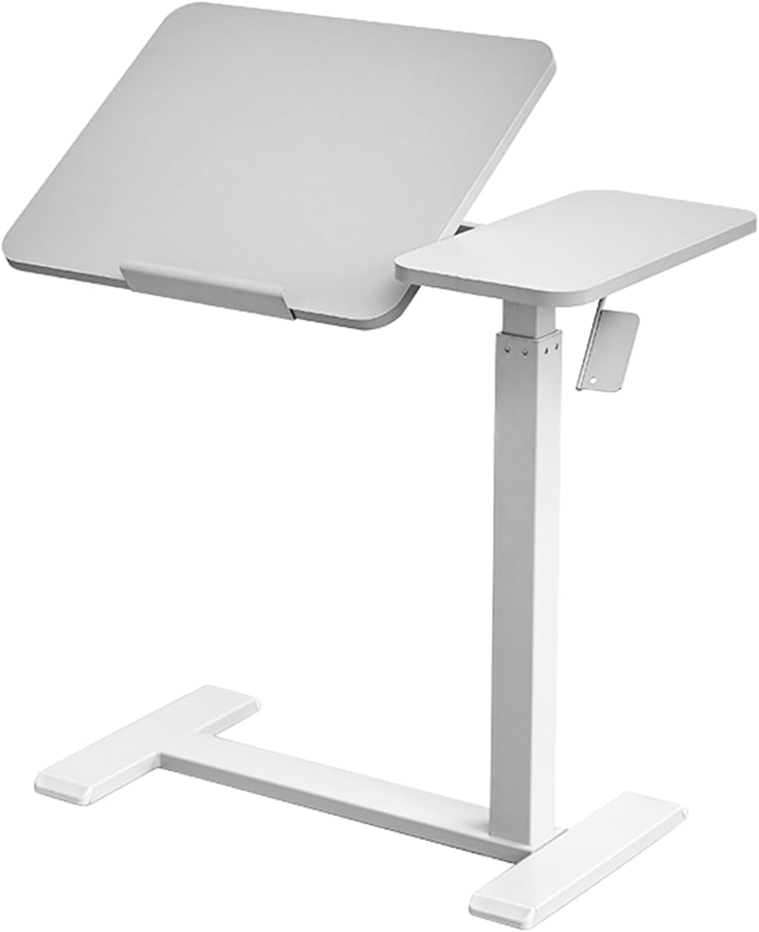 Medical Tiltable Overbed Table, Pneumatic Height Adjustable, Laptop Desk with Wheels, Mobile Standing Desk, Rolling Computer Cart, Suitable for Hospital and Home Use (Walnut Coloured)