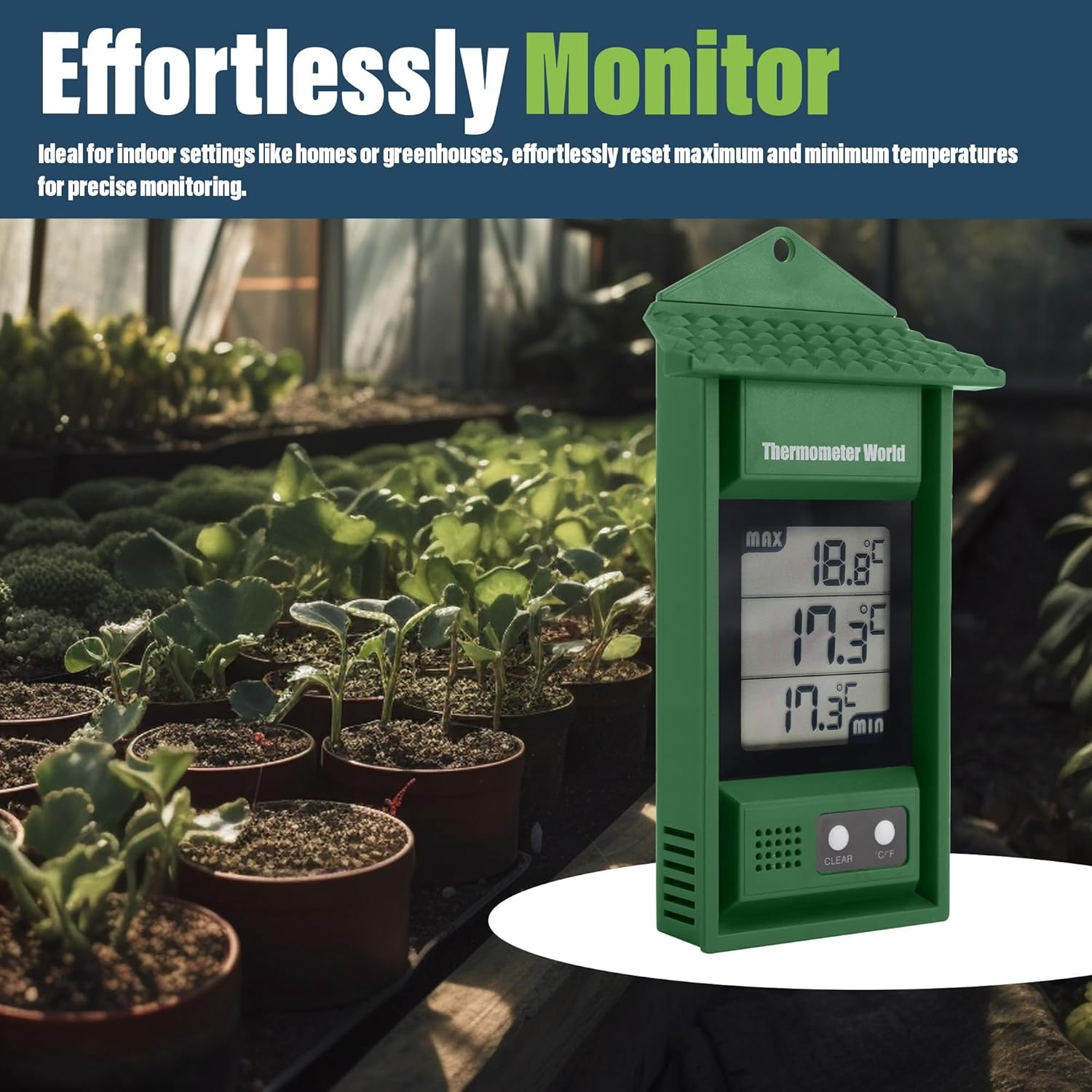 Max Min Thermometer Digital - Garden Greenhouse Room Growroom Conservatory Can Be Used Indoor or Outdoor image number 1