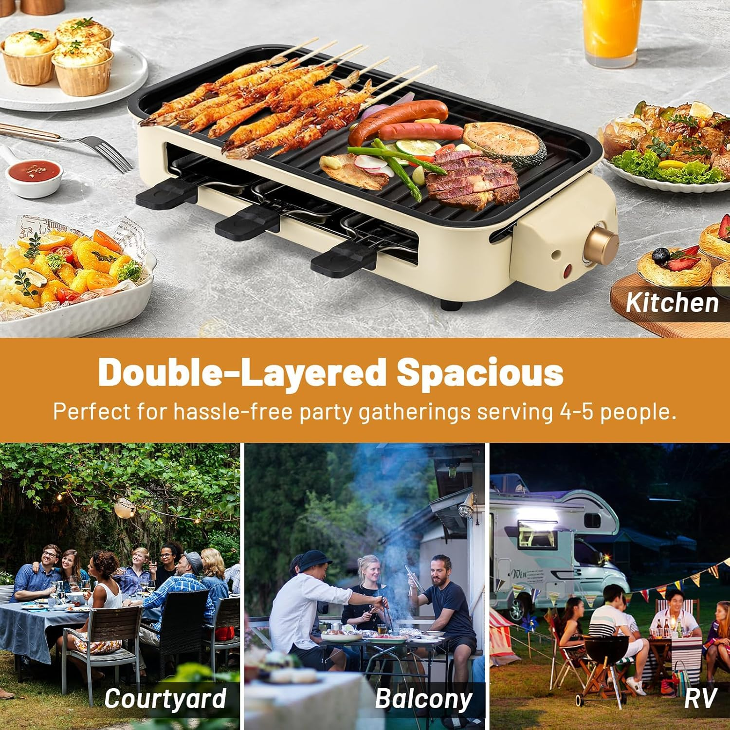 Electric Smokeless Indoor Grill, Non-Stick Cooking Removable Plate, Portable Korean BBQ Grill with Removable Temperature Control, Dishwasher Safe, 1500W image number 2