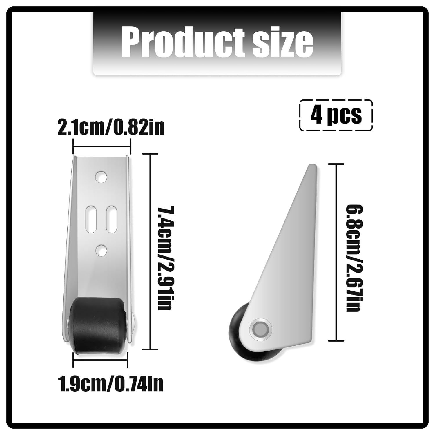 NILLOS Directional Wheels, 4 PCS Side Mount Wheels with Screws for Furniture Moving (2.1 X 6.8 Cm/0.82 X 2.67 In) image number 2