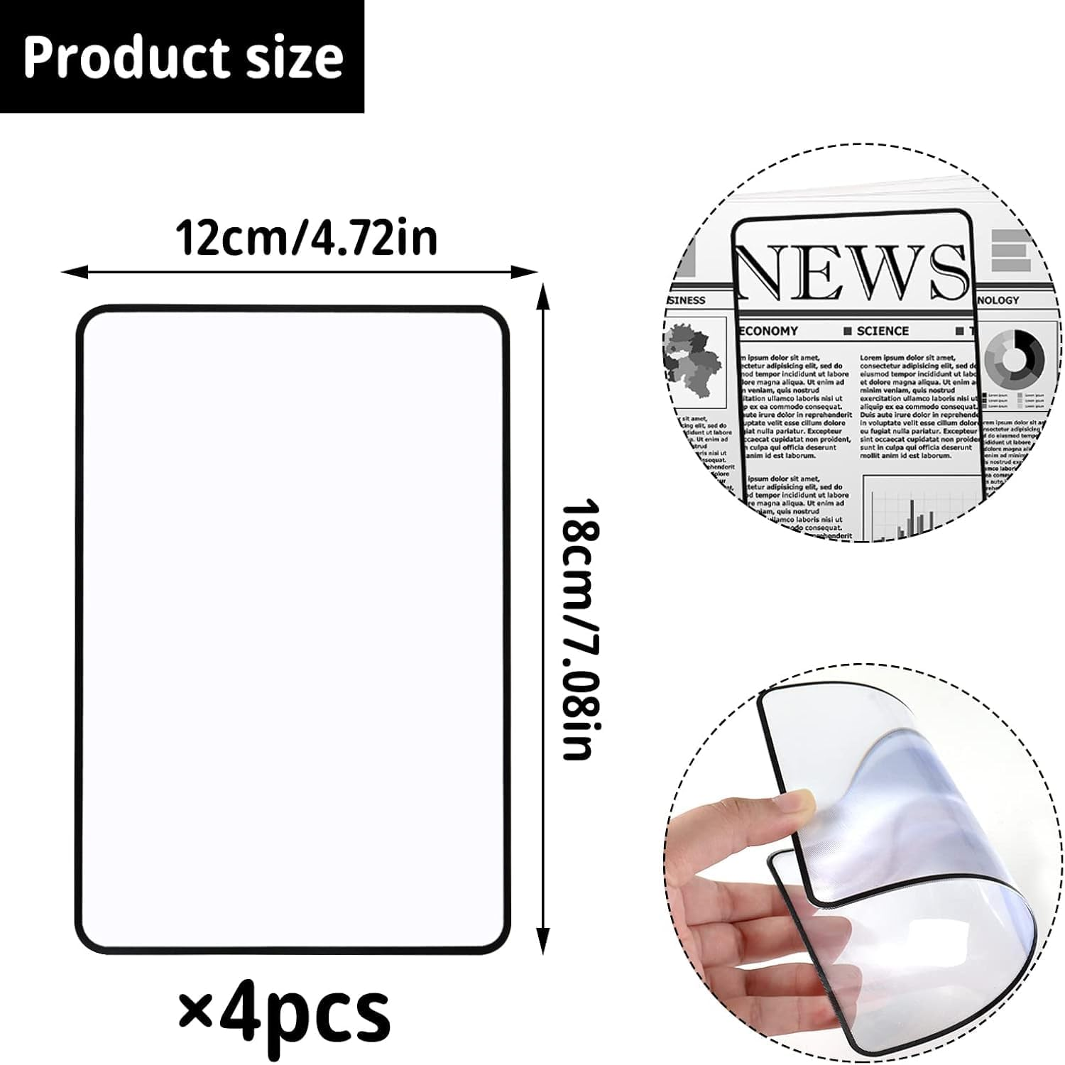 4Pcs Page Magnifying Sheet 3X Lightweight Optical Plastic Fresnel Lens Bookmark Flat Magnifier for the Elderly and People with Low Vision Reading Small Prints, Maps and Books image number 1