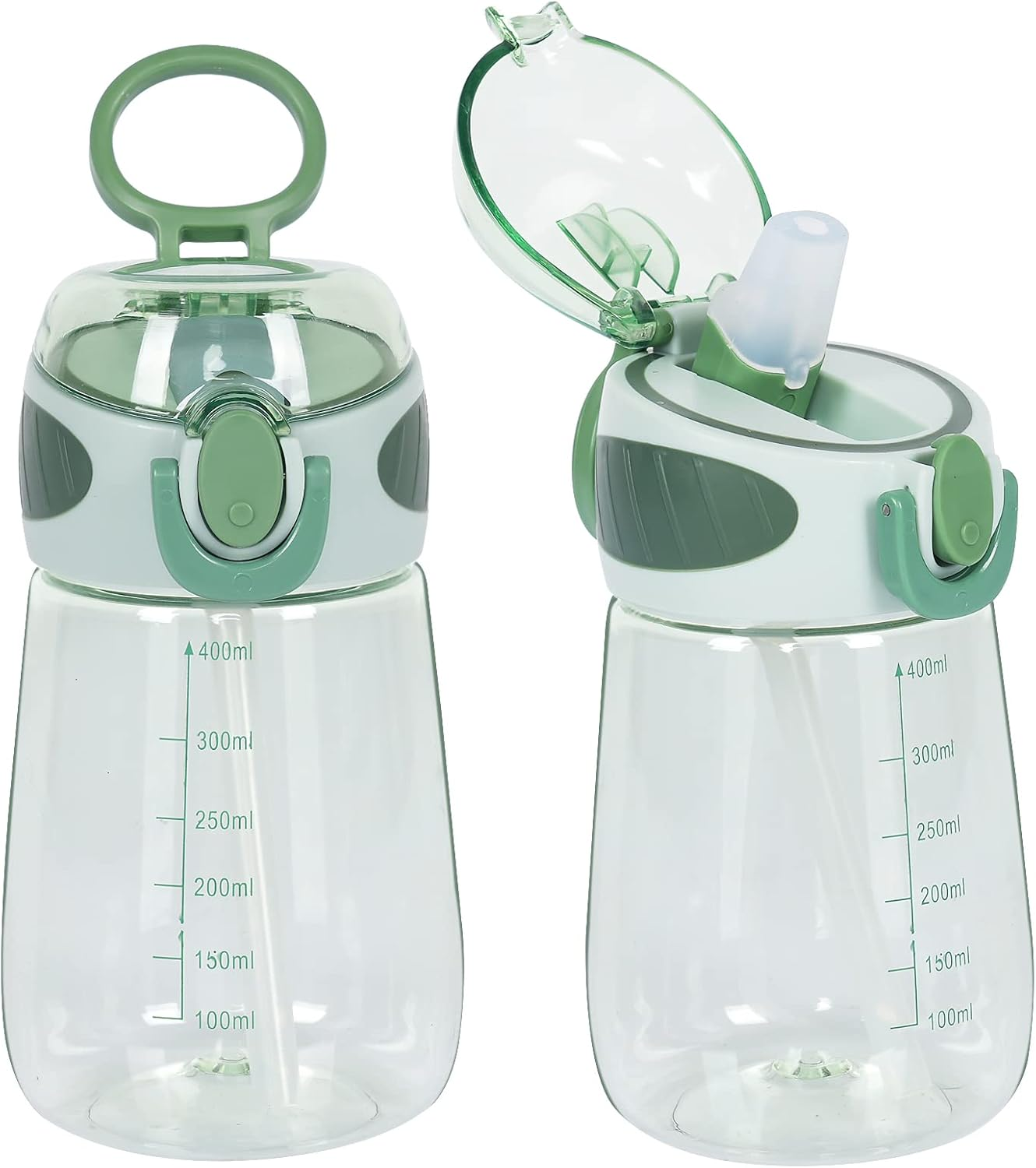 YOBOKO Water Bottle with Straw BPA Free Lightweight 14Oz Water Drinking Bottle with Handle Wide Mouth Leak Proof Cute Straw Bottle for Boys Girls Adults (Grey.)