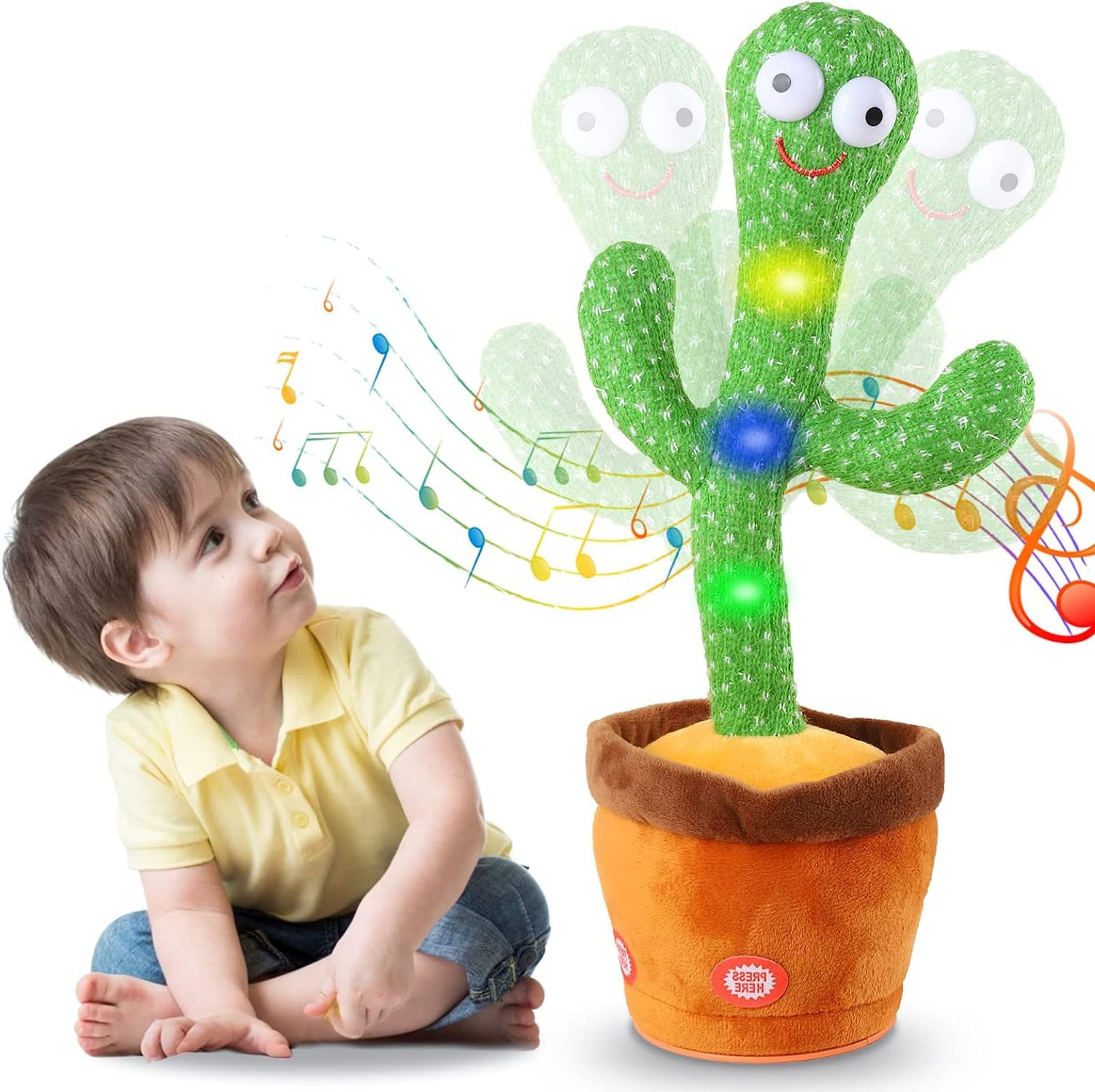 Dancing Cactus Electronic Talking Plush Toy with Lighting, Singing Cactus Recording and Repeats What You Say, Cactus Plush Toy for Children Family Decoration Fun Toys -120 Songs image number 1