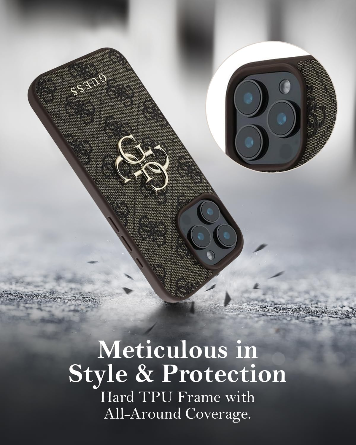 Guess Phone Case [Official Licensed] by CG MOBILE | PU Leather Case with 4G Big Metal Logo | Shock Absorption Protective Case/Cover Compatible with Iphone 16 Pro Max (6.9-Inch) 2024 - Brown image number 3