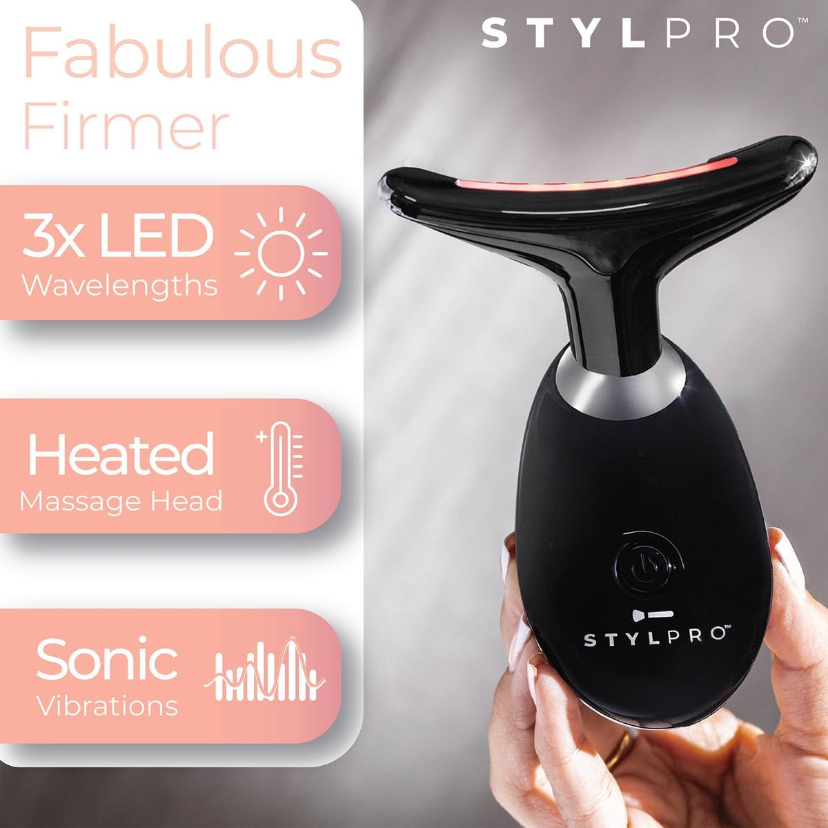 STYLPRO Fabulous Firmer LED Face & Neck Massager ? LED Light Therapy for Skin Tightening, Lifting, Collagen Boosting, Wrinkle Reduction, and Firming image number 2
