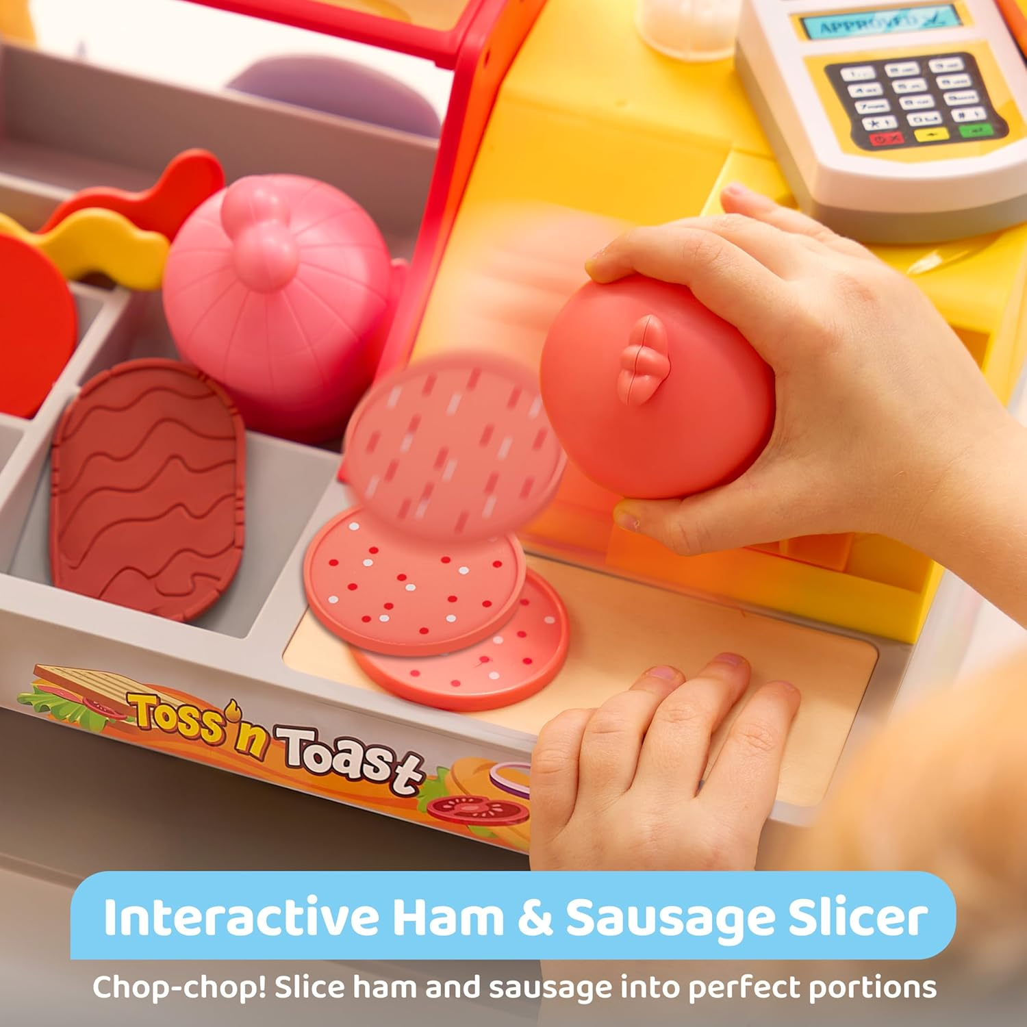 Pretend Play Food Toy for Kids Toddlers, Play Kitchen Accessories Include Sandwich Maker Toy with Slicer for Ham, Menu and Ingredients, Play Restaurant Food Toy for Girls Birthday Gift image number 1