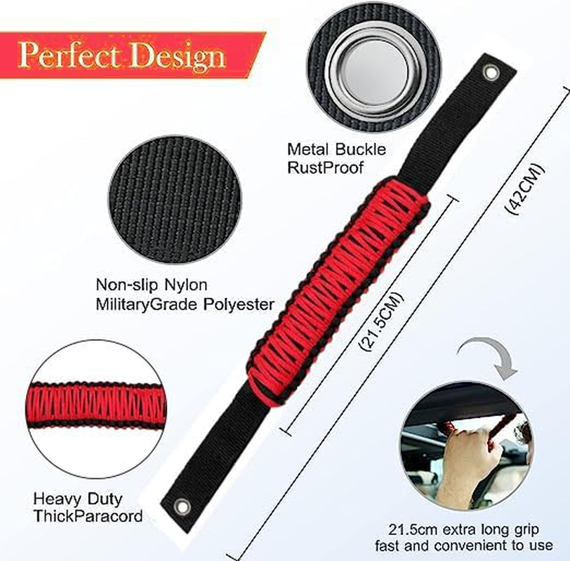 4 PCS Ford Bronco Grab Handles, 4 Pack Automotive Paracord Roll Bar Grab Handles for 2021 2022 2023 2024 2/4 Door Bronco Handles (Red) image number 1