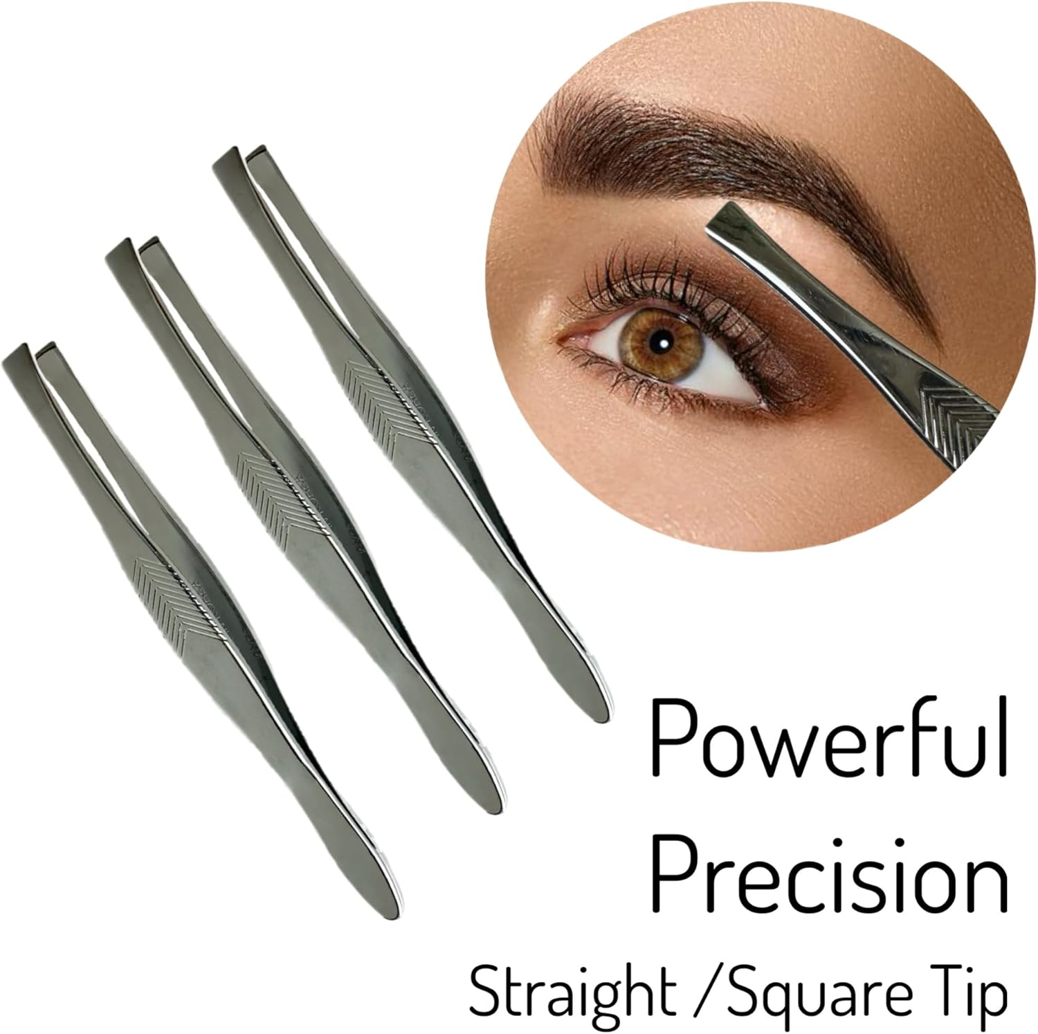3 Vintage Style Square Tip Ribbed Professional Tweezers for Eyebrows Premium Precision for Facial Hair Splinter Ingrown Hair Removal Straight Tip Women Men Made in Korea image number 2