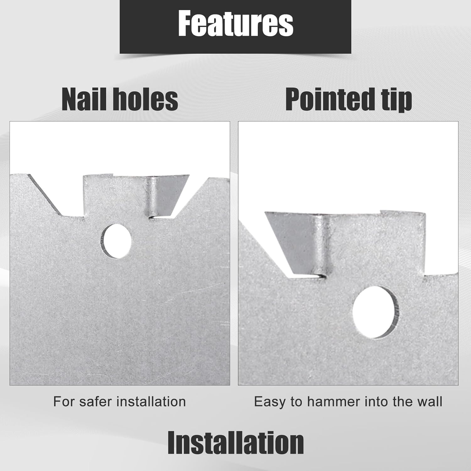 50Pcs Nail Plates for Studs, 2.5X1.5 Inch Strong Steel Nail Plates Electrical Pointed Nails Guards with Nail Holes Anti-Nail Protection Plate for Protecting Pipes Conduits Wires (Silver) image number 2