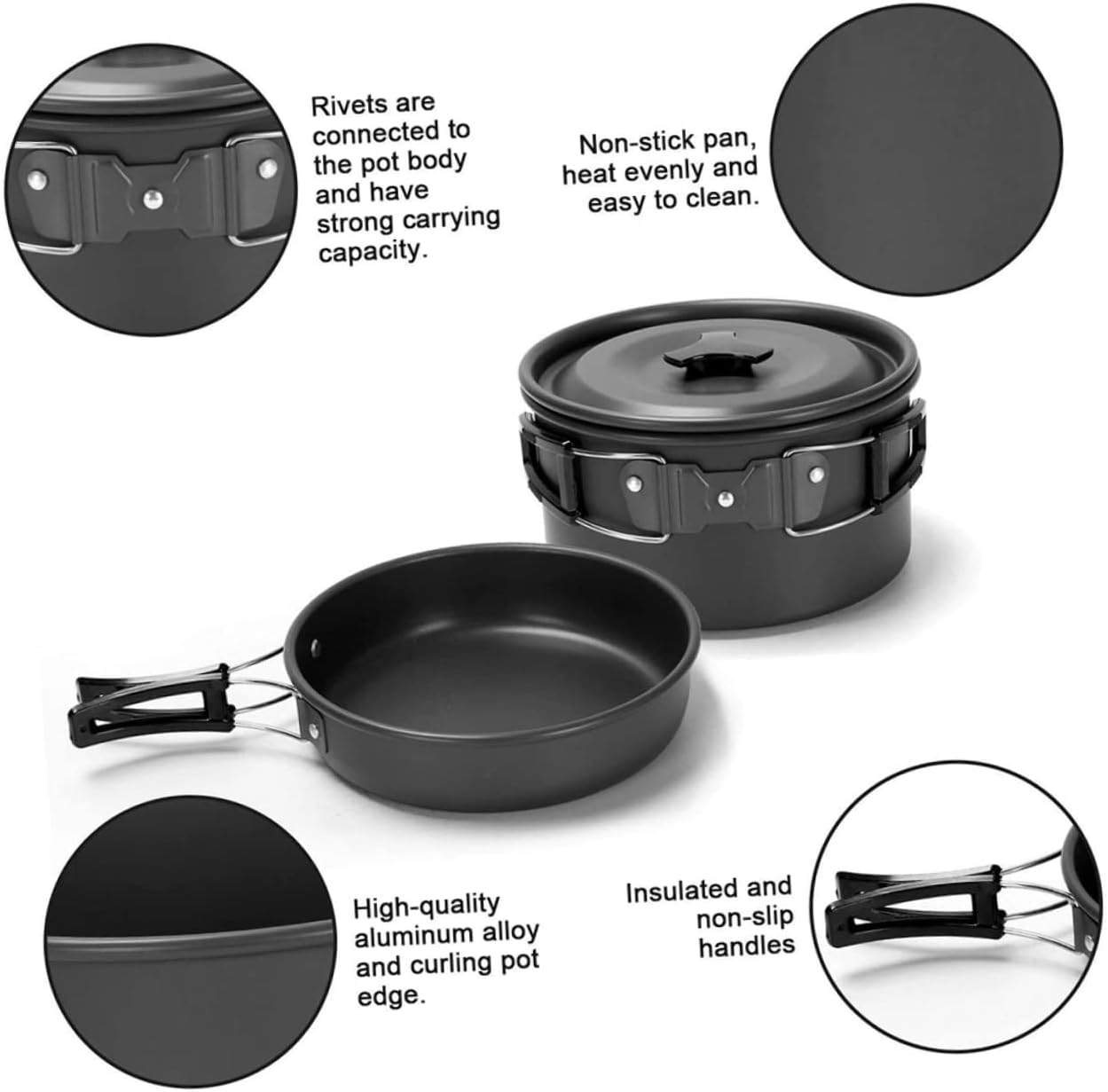 Anneome Outdoor Camping Cookware for People Portable Pan and Pot for Camping Trips Includes Tableware and Cooking Tools for Outdoor Adventures image number 5