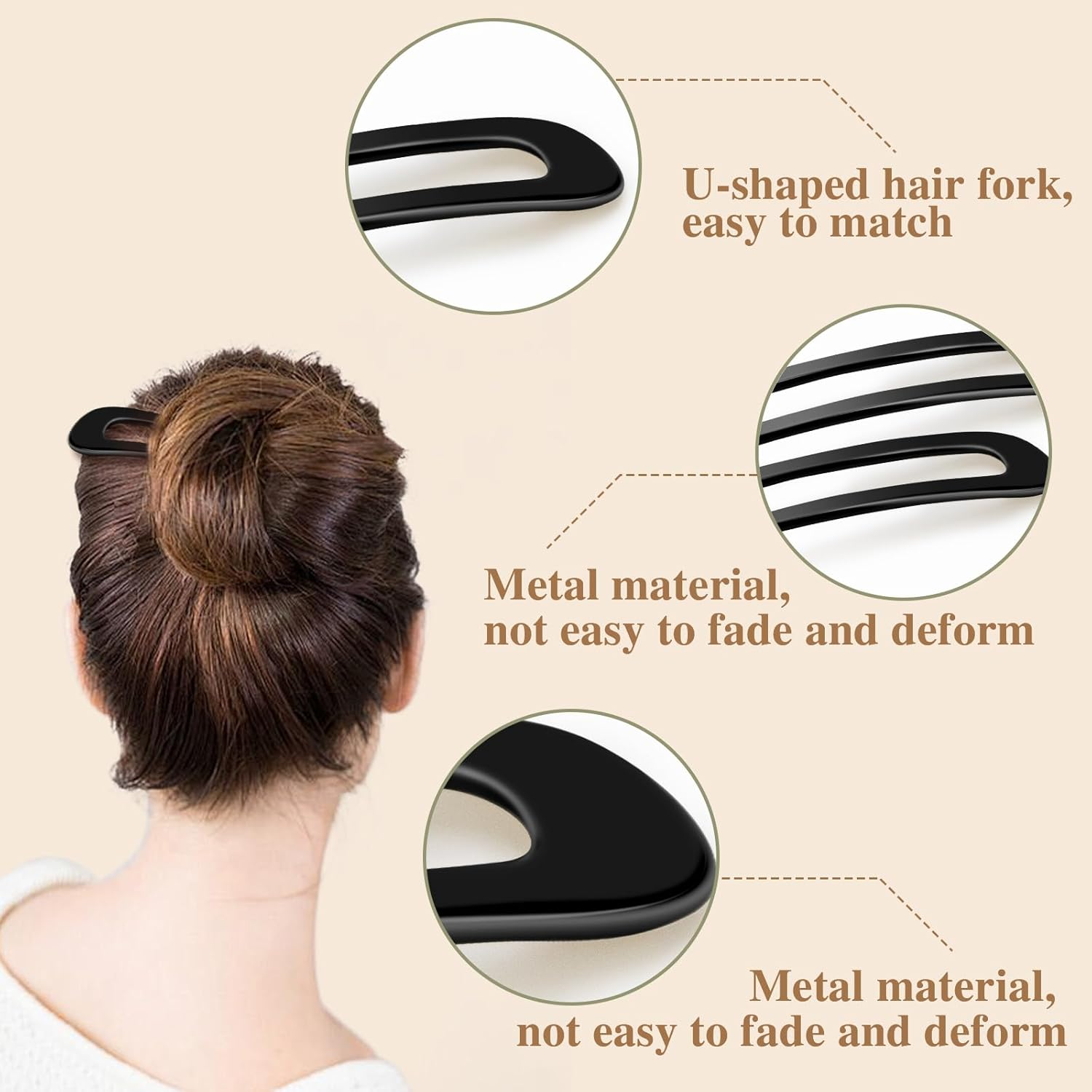 6 Pcs French Hair Pins, 3.9 Inch Metal U Shaped Hair Pins for Women and Girls, Vintage Black for Buns, Long and Thick Hair image number 6