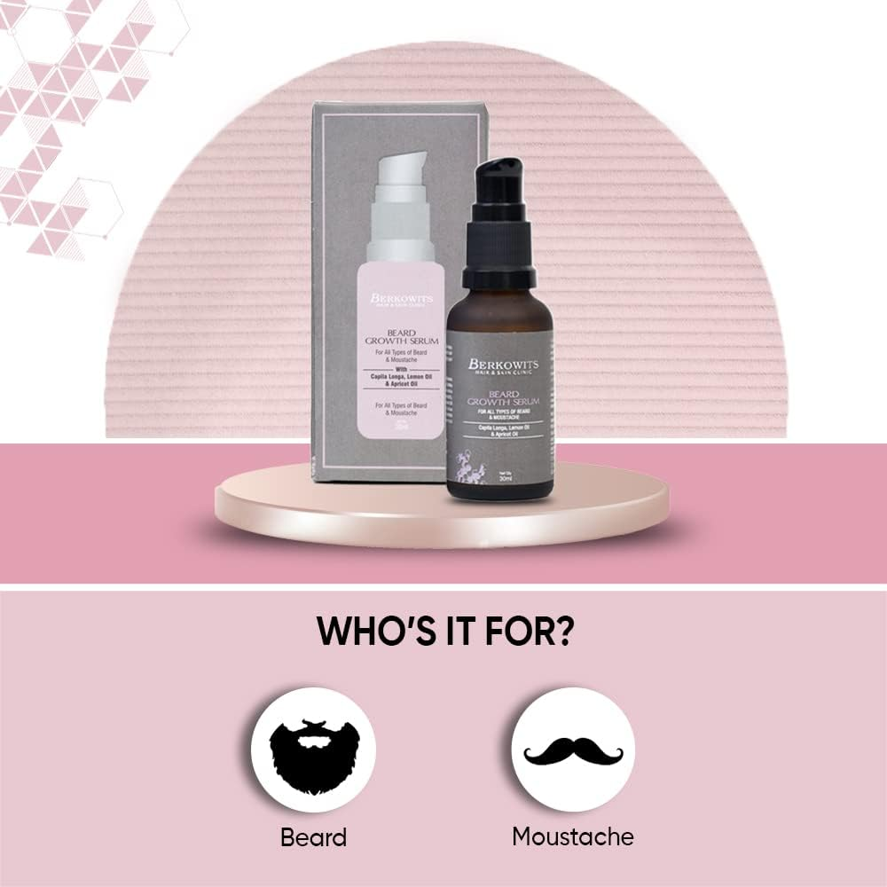 BERKOWITS HAIR & SKIN CLINICS Beard Growth Serum for Men | Promotes Beard Growth | Reduces Patchiness | with Capila Longa, Lemon Oil & Apricot Oil | Alcohol Free | 30Ml image number 1