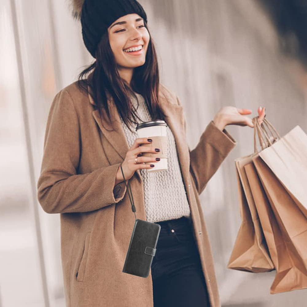 Compatible with Samsung Galaxy S23 Fe 5G Wallet Case Tempered Glass Screen Protector and Leather Flip Cover Card Holder Credit ID Stand Cell Accessories Phone Cases for S 23Fe S23FE G5 Women Men Black