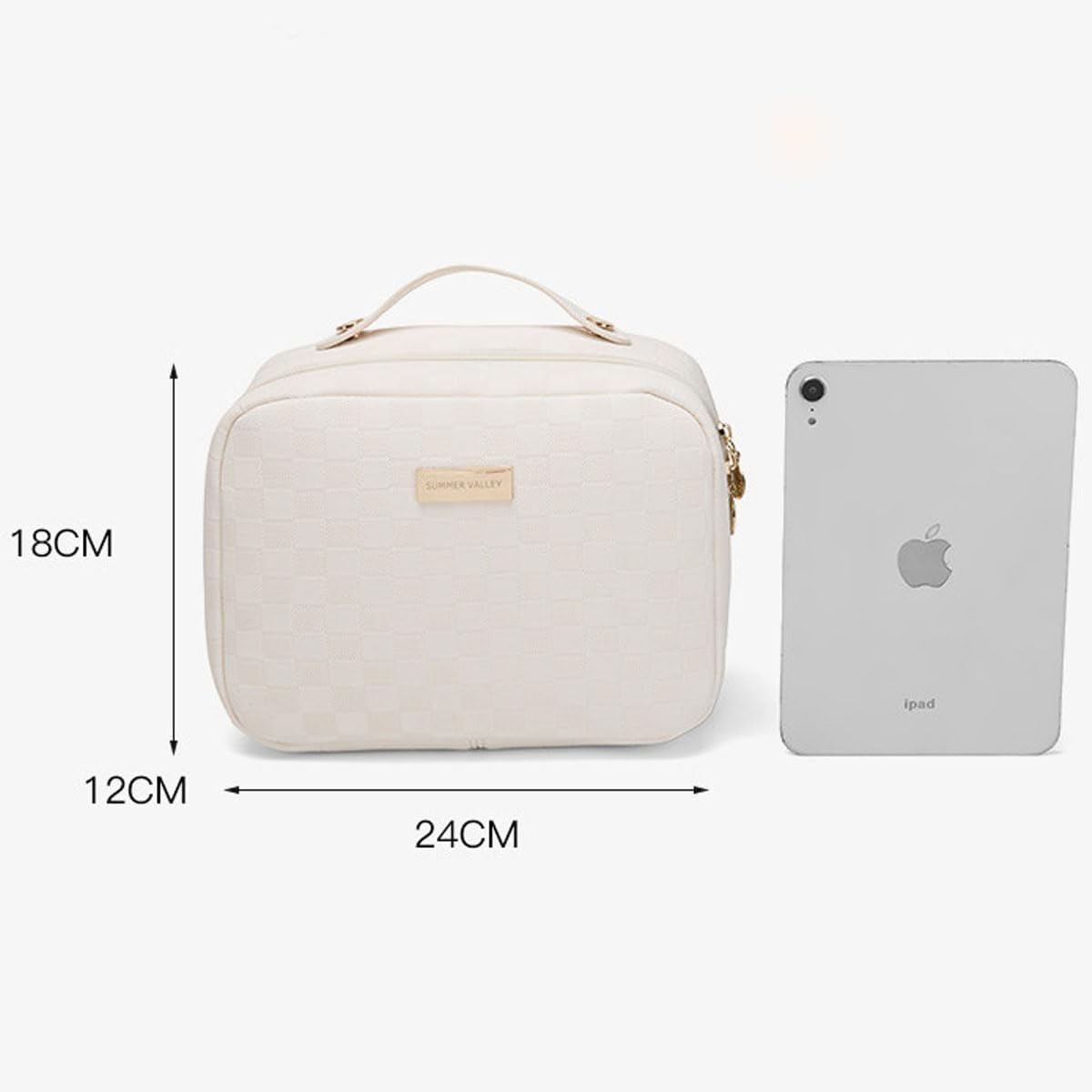 Women'S Pure Color Square Box Large Capacity Cosmetic Bag, Fashionable Portable Multi-Compartment Makeup (Pink) - Coffee image number 4