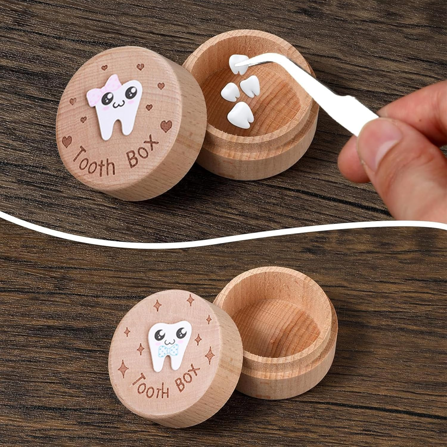 XUANZHI 2PCS Tooth Fairy Box,3D Carved Wooden Tooth Holder,Cute Tooth Holder Tooth Storage Box for Boys Girls&Tooth Boxes for Lost Teeth/Teeth Keepsake Box