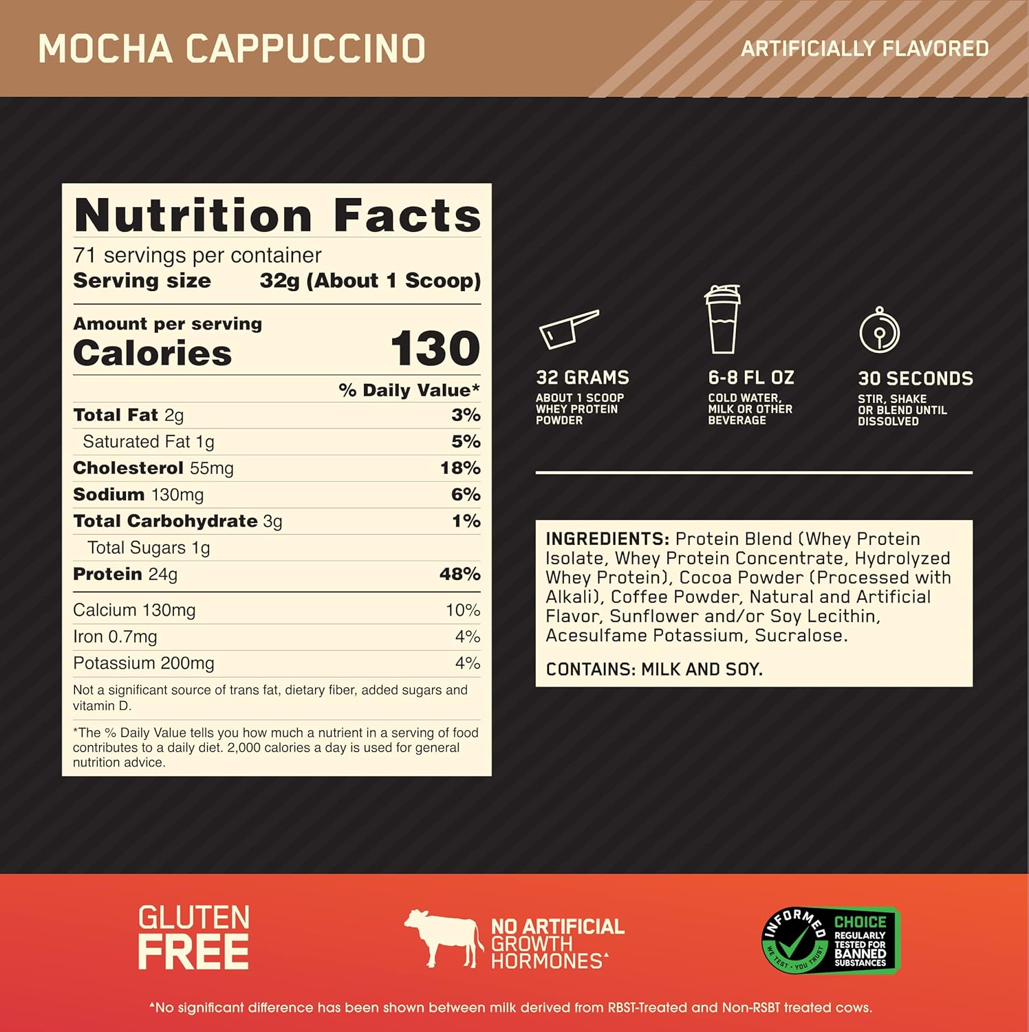 OPTIMUM NUTRITION Gold Standard 100% Whey Protein Powder, Mocha Cappuccino, 2.27Kg image number 5