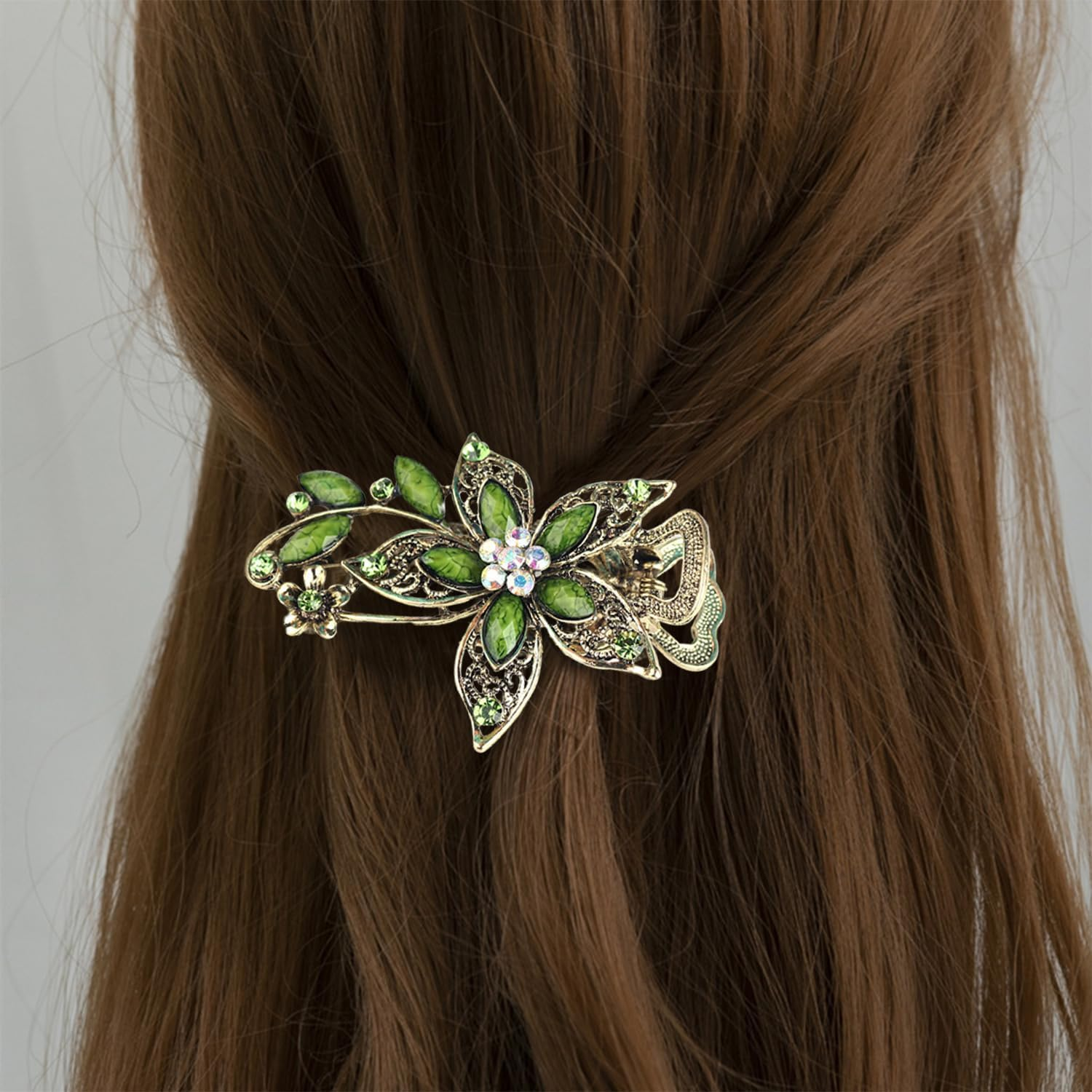 2 Flower Hair Clips, Exquisite Fashion Hair Accessories, Women'S Crystal Hair Clip, Green Hair Clip, Retro and Elee Hairpin, Decoration Clip Hairstyle image number 5