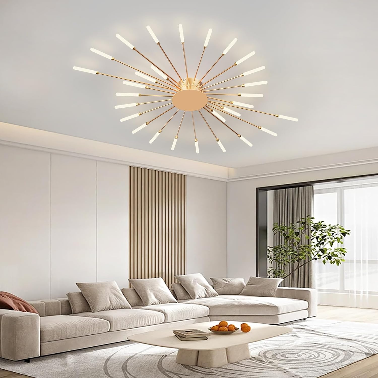 RRBEST LED Ceiling Light Living Room Living Room Lamp Modern Minimalist Ceiling Lamp Indoor Decorative Ceiling Lighting for Living Room, Bedroom and Office (28 Heads, Gold) image number 6