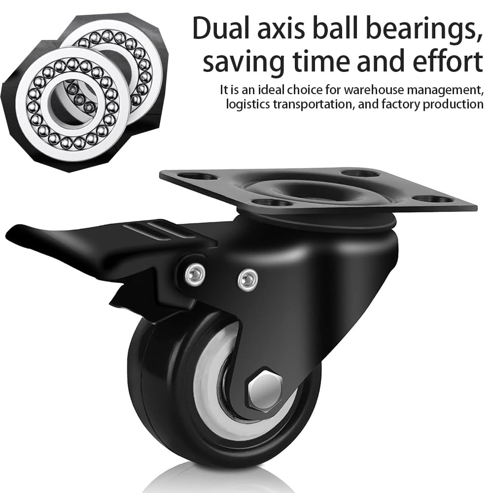 4PCS Castor Wheels - 60MM Swivel Castwer Wheels with Brake, No Floor Marks-Noiseless Castor Wheels with Heavy Duty Wheels Set of 4 for Furniture Work Bench image number 5
