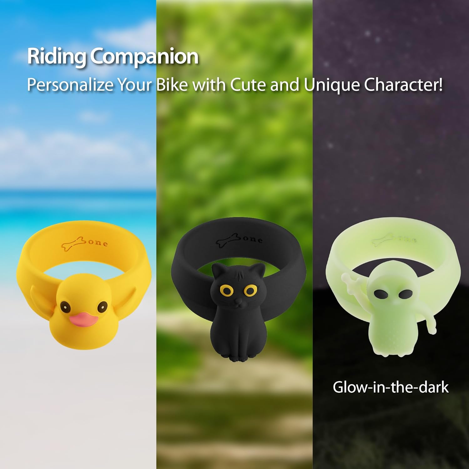 BONE Brake Tie (2 Packs), Bike Brake Lever Rubber Bands, Elastic & Durable Silicone Ring Strap on Grips or Handlebars, Cute Cartoon Duck Parking Handbrake Ties for Kids & Adults (2-Pack - Patti Duck) image number 3