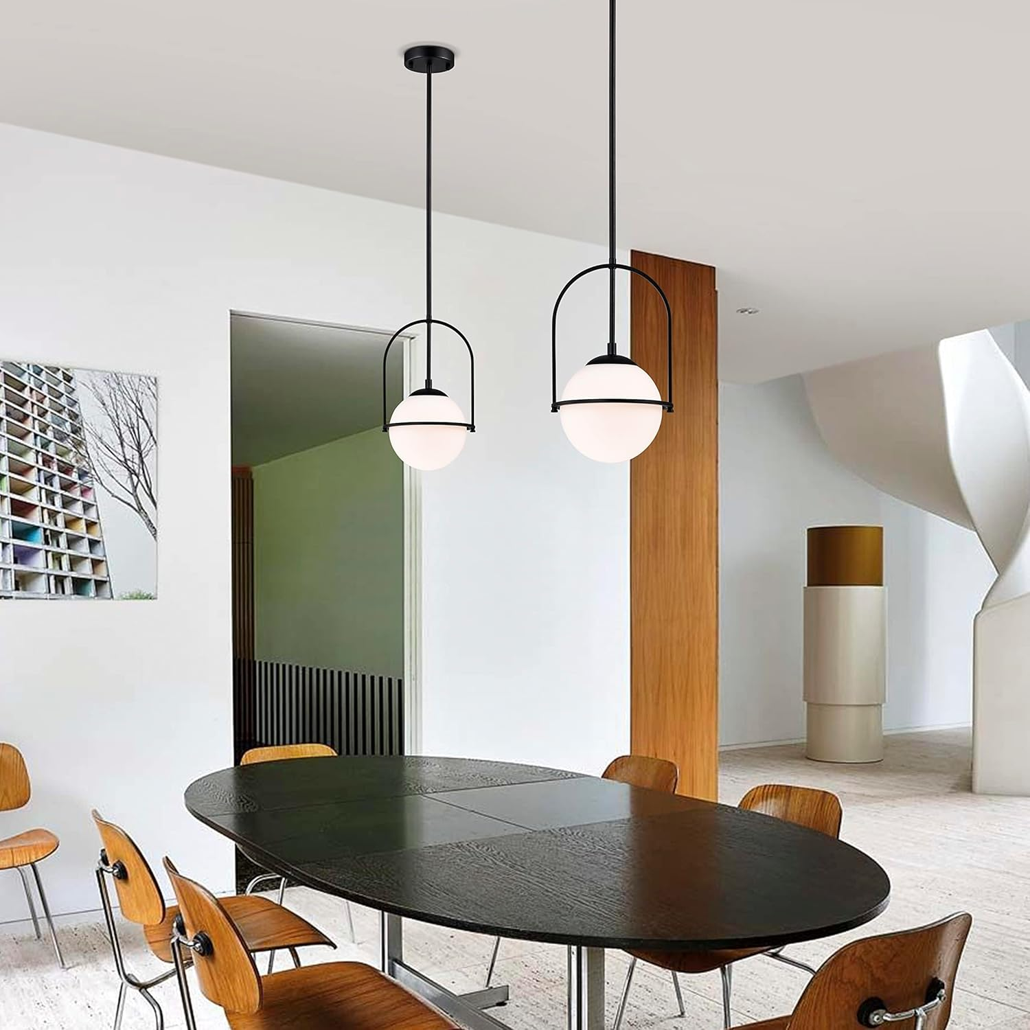 Black Globe Pendant Light, Mid Century Modern Hanging Light with 18 Cm (7.09") Glass Shade, Adjustable Pendant Light for Kitchen Island & Dining Room image number 1