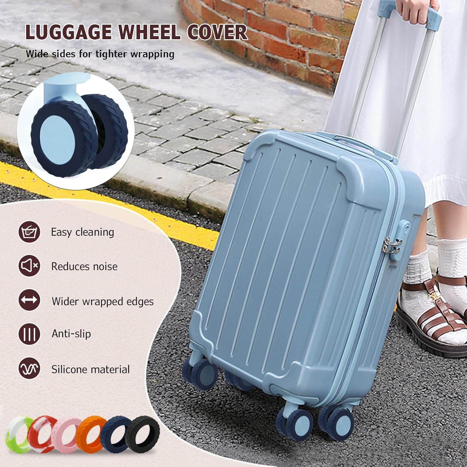 XYOFUN Luggage Compartment Wheel Protection Cover,Latest Upgrade Carry on Luggage Wheel Covers,Level 8 Travel Suitcase Wheel Cover,Anti Dust&Scratch Noise Reduction Wheels Protector(Dark Blue,8)