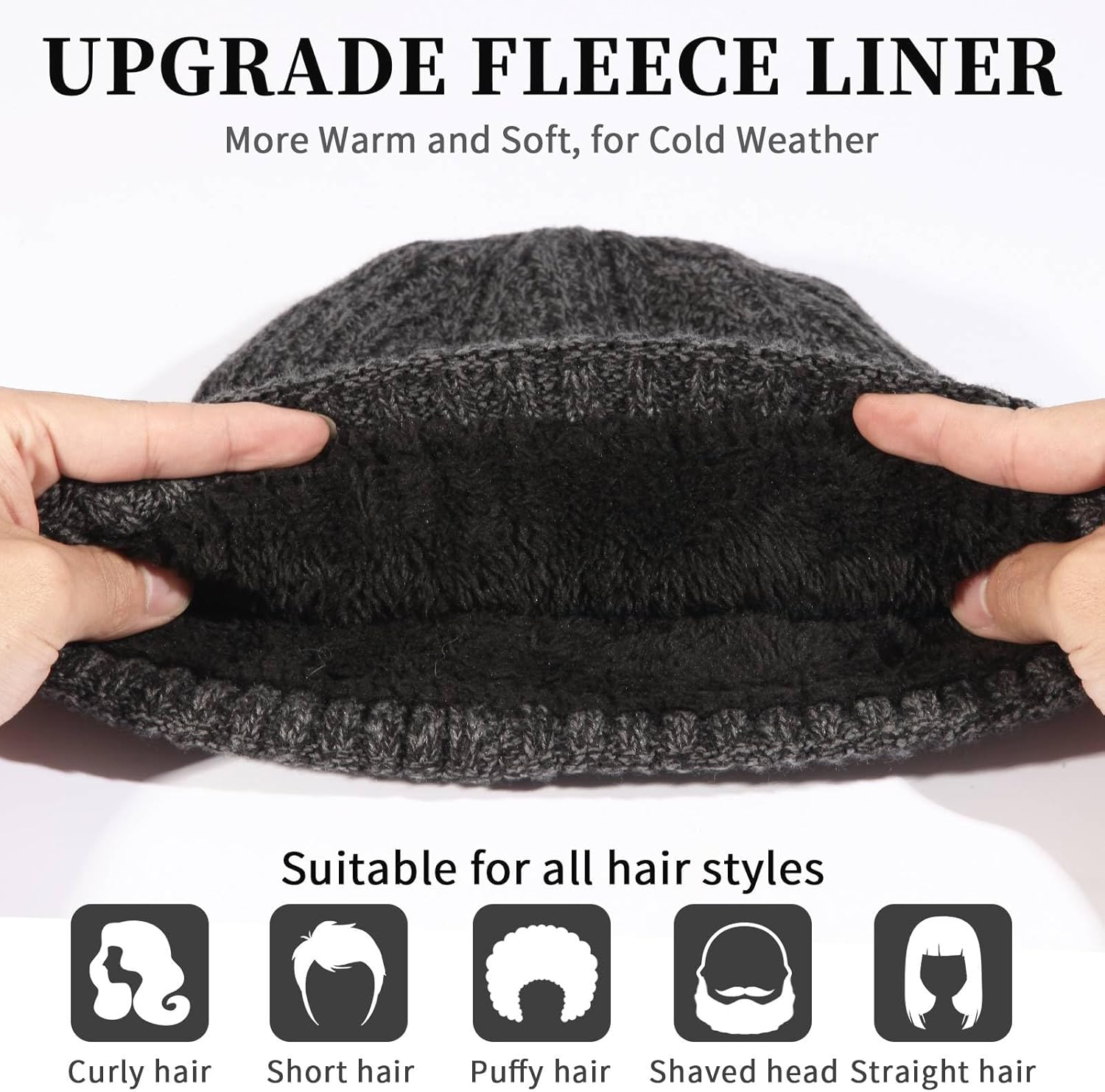 LOKZEER Winter Beanie Hat for Men and Women: Warm Knit Skull Hat with Thermal Thick Polar Fleece Lining Snow Cap Winter Gifts for Family and Friends image number 4