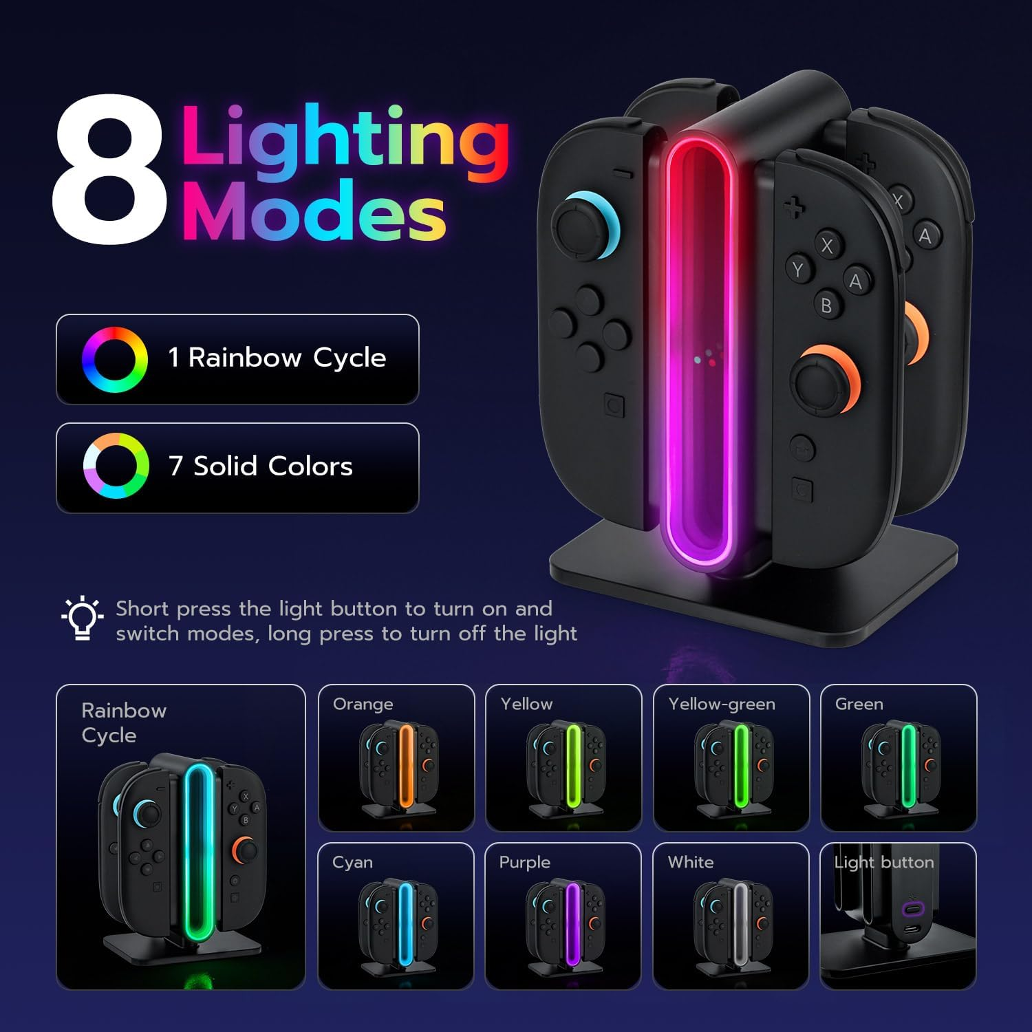 Mcbazel 4-In-1 RGB Charging Dock Station for Nintendo Switch 2 Joy Con - Magnetic Fast Charger with LED Indicators, Colorful Lighting & Safety Protection, Switch 2 Accessories image number 1