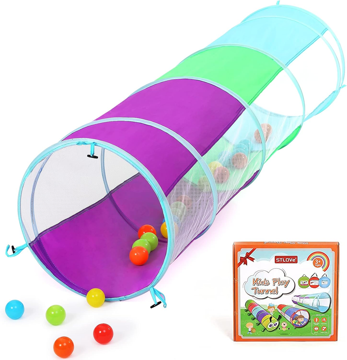 Kids Play Tunnel for Toddlers, Stlove Pop up Crawl through Tunnel Play Tent for Baby Infant Children or Dog with 2 Mesh Sides, Kids Tunnel Toys or Gift Indoor & Outdoor image number 1