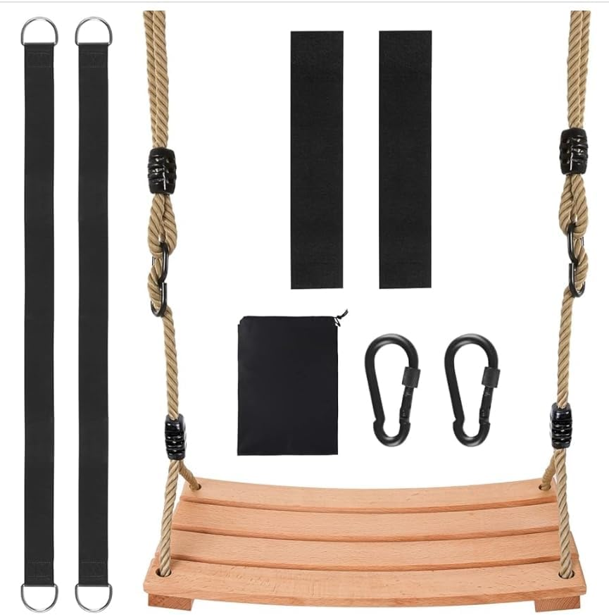 Classic Wooden Tree Swing Seat,Outdoor Tree Swing for Adults and Kids,Wooden Swing Seat with Strong Rope,Indoor/Outdoor Swing Seat for Garden, Patio, or Front Porch