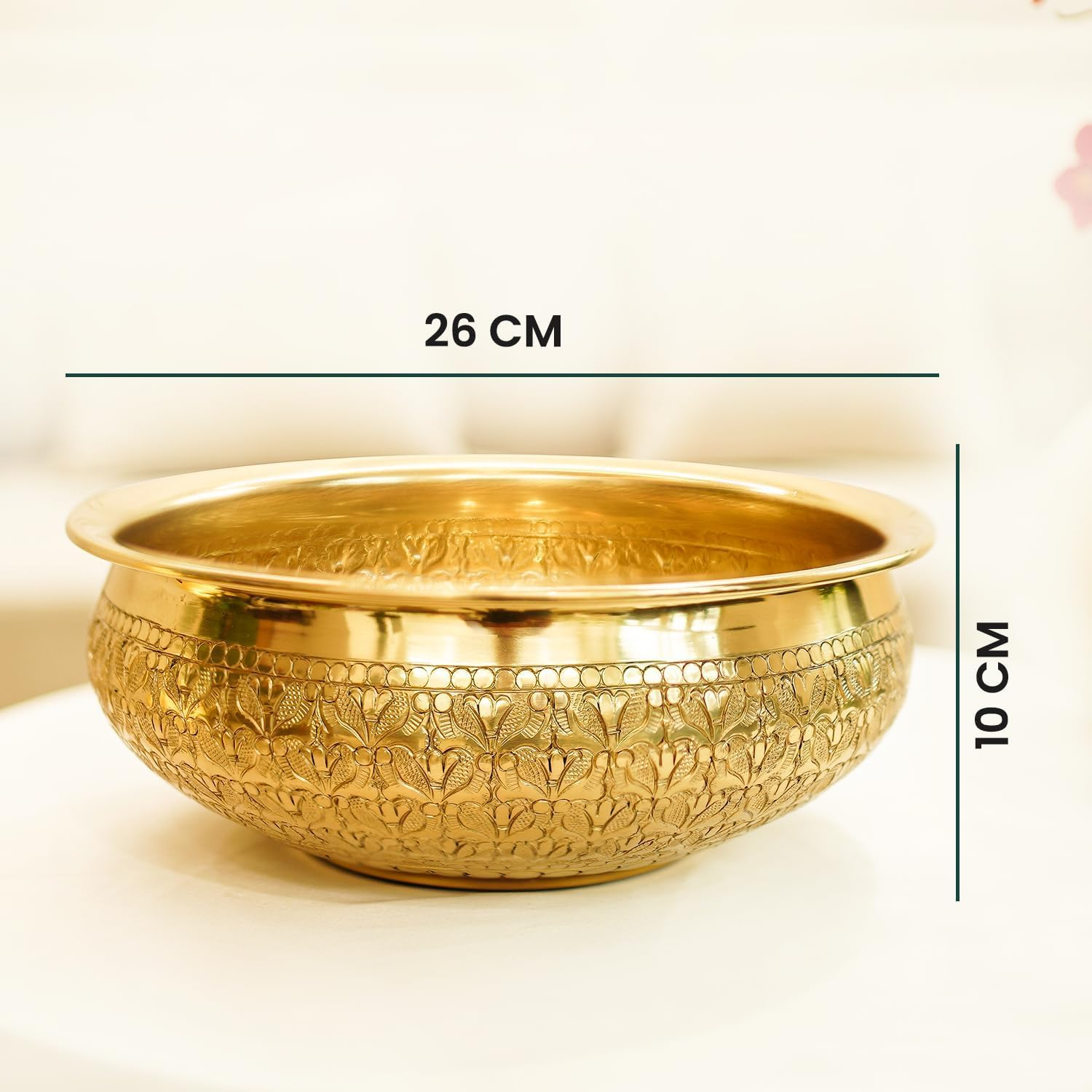 Indian Impressions | Modini Embossed Urli Gold | Handcrafted Aluminium Decorative Aluminiumtray | Home D&eacute;cor, Festive Decoration, and Gifting | Ideal for Home and Office image number 4