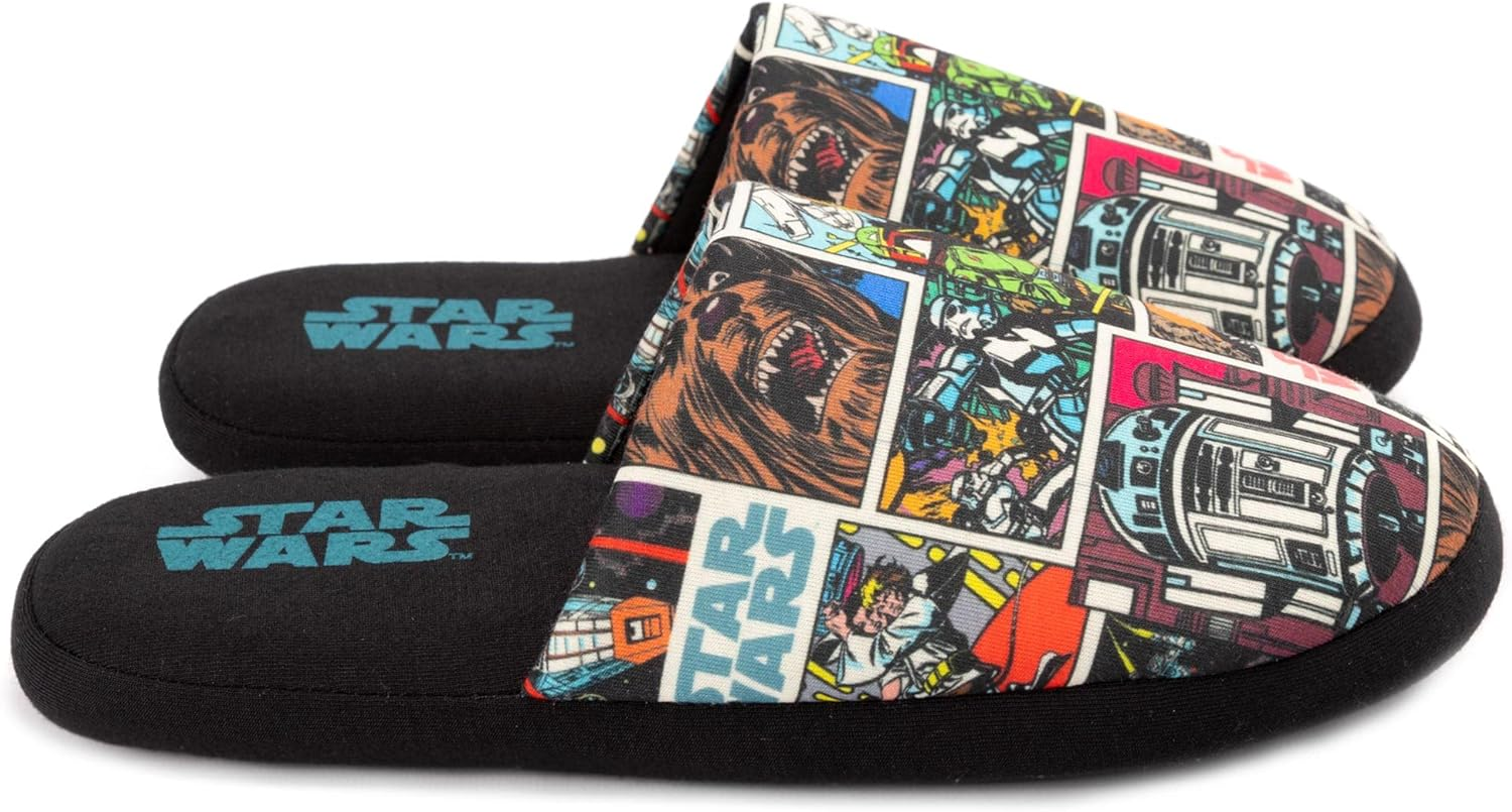 STAR WARS Slippers Mens Adults Comic Slip-On Black House Shoes image number 1