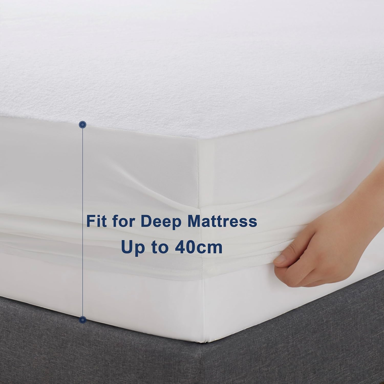 Mumullum 100% Waterproof Mattress Protector Queen Size, 40CM Deep Pocket Design Towelling Mattress Cover Pad, Fitted Washable and Breathable Pad Bed TPU Layer image number 5