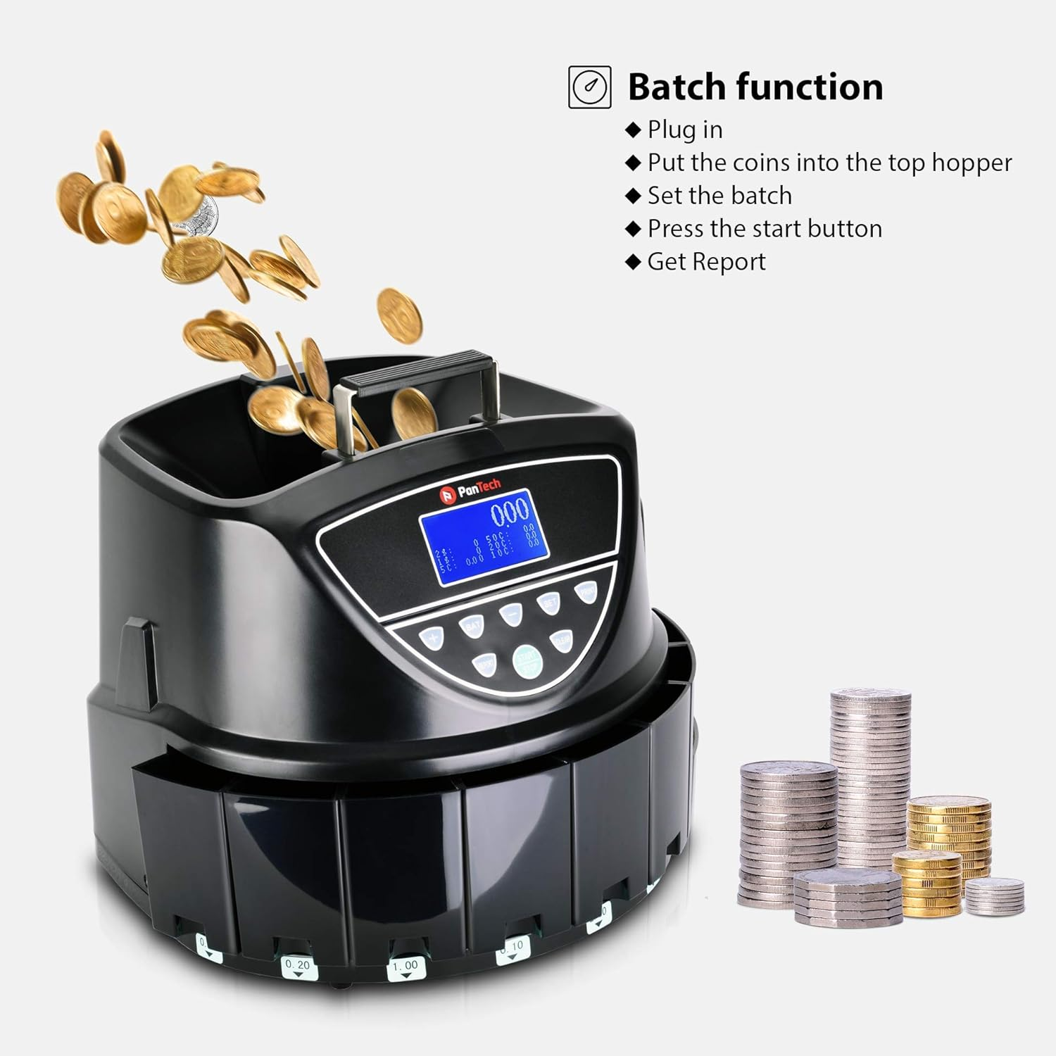 Pantech Australian Coin Counter Sorter-High-Speed Coin Counting Machine, up to 400 Units/Min-Money Digital LCD Display-Anti-Jam Function- Versatile Coin Sorter Australian- Coin Counting Machine image number 3