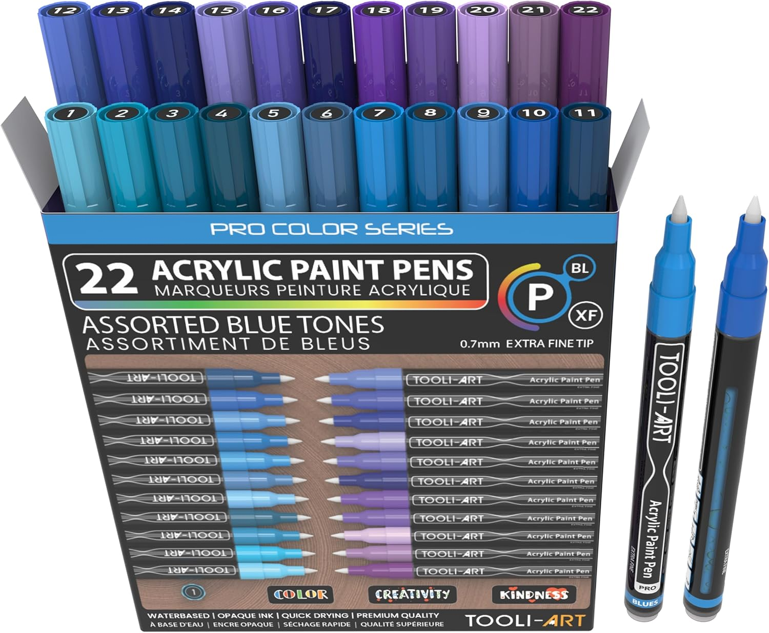 Acrylic Paint Pens 22 Assorted Gray Pro Color Series Markers Set 0.7Mm Extra Fine Tip for Rock Painting, Glass, Mugs, Wood, Metal, Canvas, DIY Projects, Outlining, Detailing. Non Toxic, Waterbased