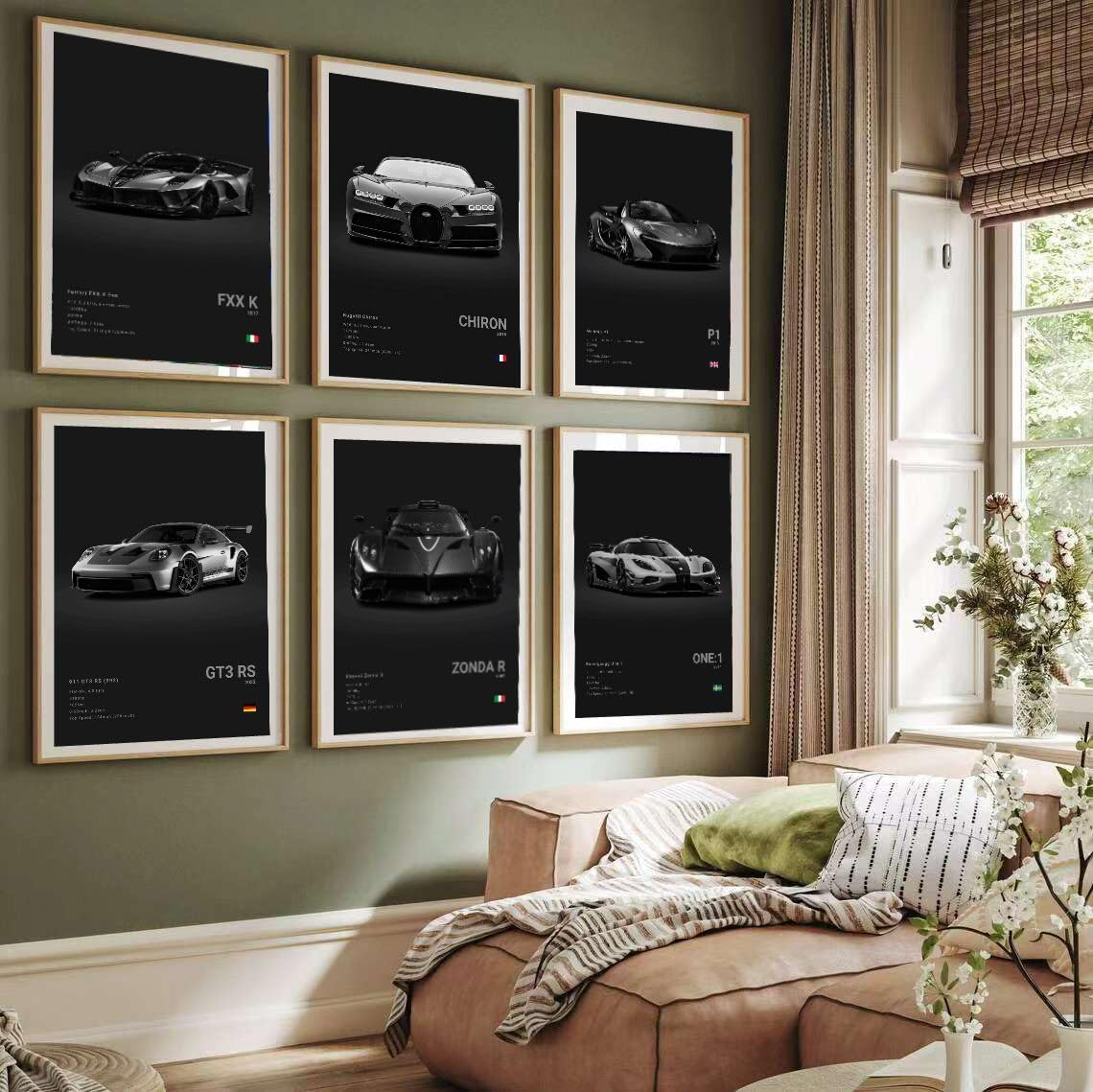 Super Car Poster Racing Car Wall Art for Home Decor Car Prints for Walls FXXK CHIRON P1 911GT3 RS ZONDA R ONE:1 Cardstock Posters Set of 6(Unframe 8X12Inch) image number 5