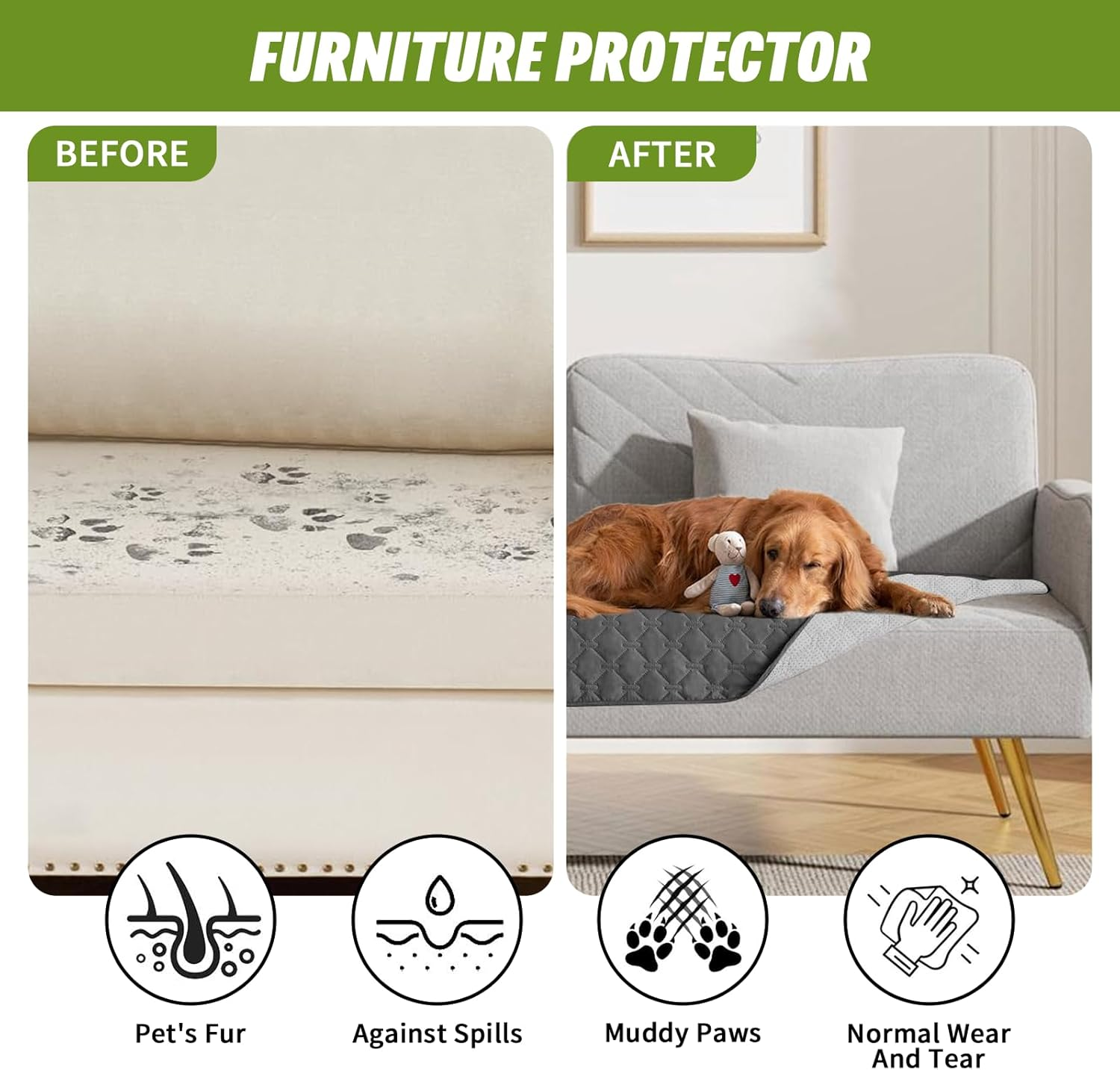 Waterproof Dog Bed Cover, Soft Reversible Pet Blanket, Washable Leakproof Dog Cat Couch Cover for Sofa Chair Recliner Furniture Protector (Grey, 130&times;200Cm/52&times;82")