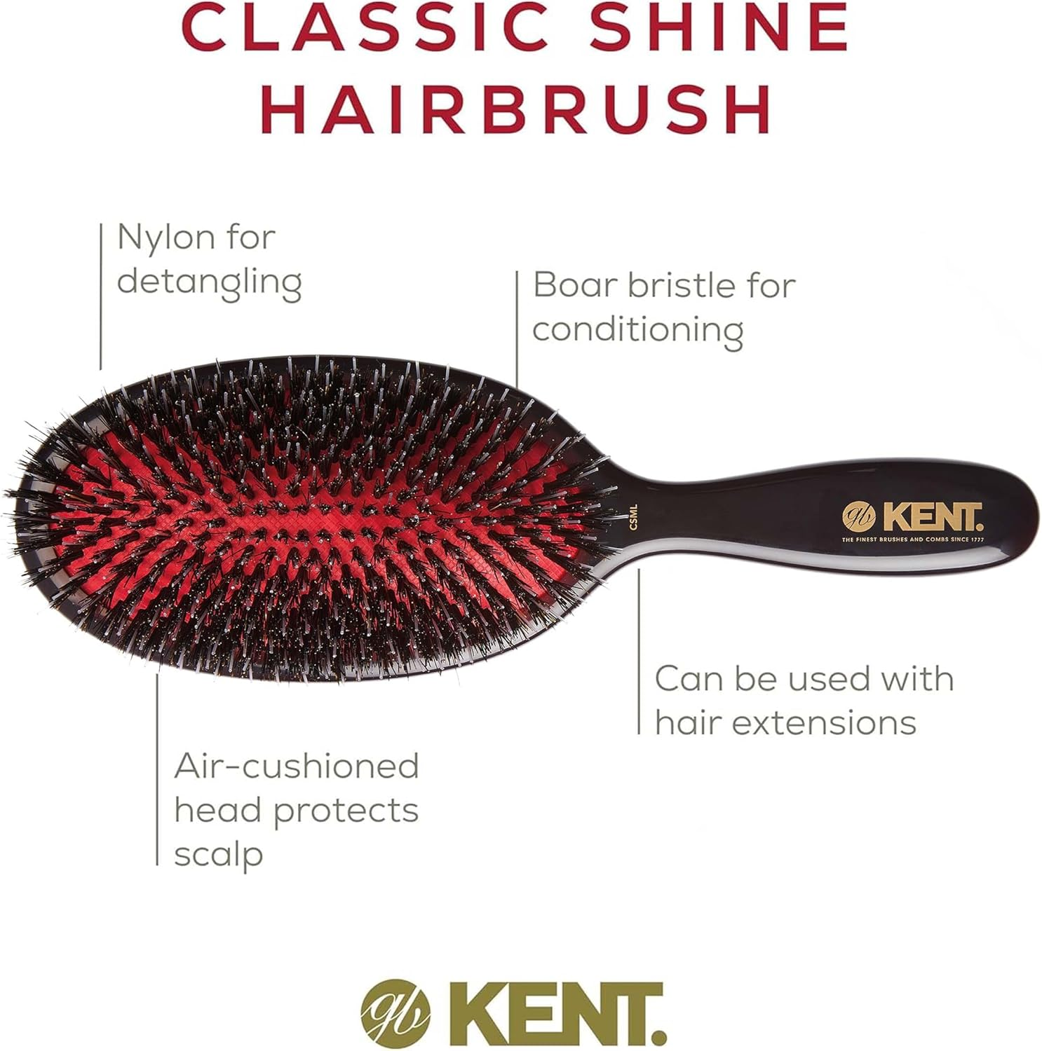 Kent Classic Shine Cushioned Bristle and Nylon Hair Brush, Large image number 5