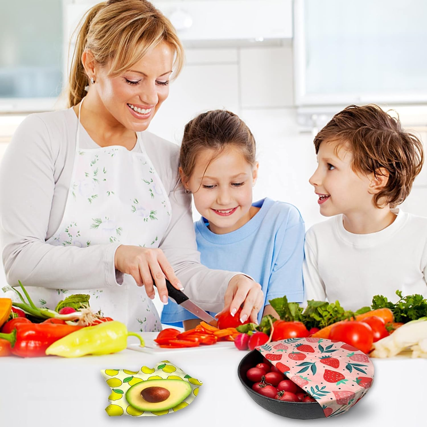 Reusable Beeswax Wrap - 9 Pack Eco-Friendly Beeswax Wraps for Food, Organic, Sustainable, Biodegradable, Zero Waste, Plastic-Free Food Storage, 1L Strawberry, 3M Orange, 5S Lemon Patterns image number 4