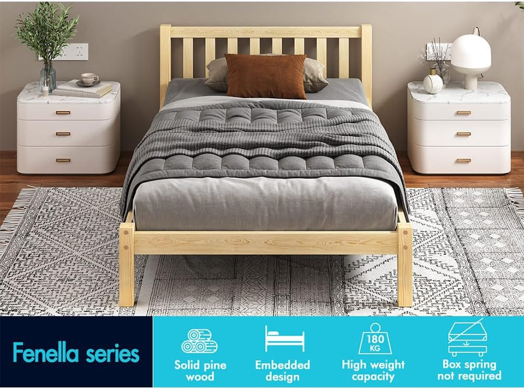 ALFORDSON Bed Frame Single Size Wooden Bed Base with Solid Wood Pine Timber Slats, Mattress Base Platform Support, Oak Bed Foundation with Storage Space, Fenella Series Home Bedroom Furniture image number 3