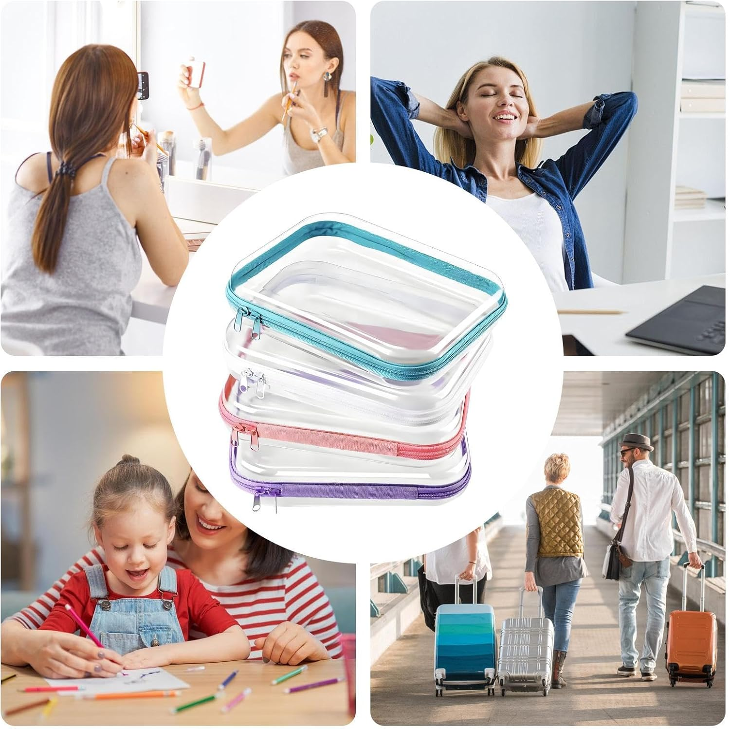 Clear Makeup Bag, Cosmetic Bag, Clear Zip Bag, Pack of 4 Storage for Cosmetics, Skin Care, Products, Travel Organisation