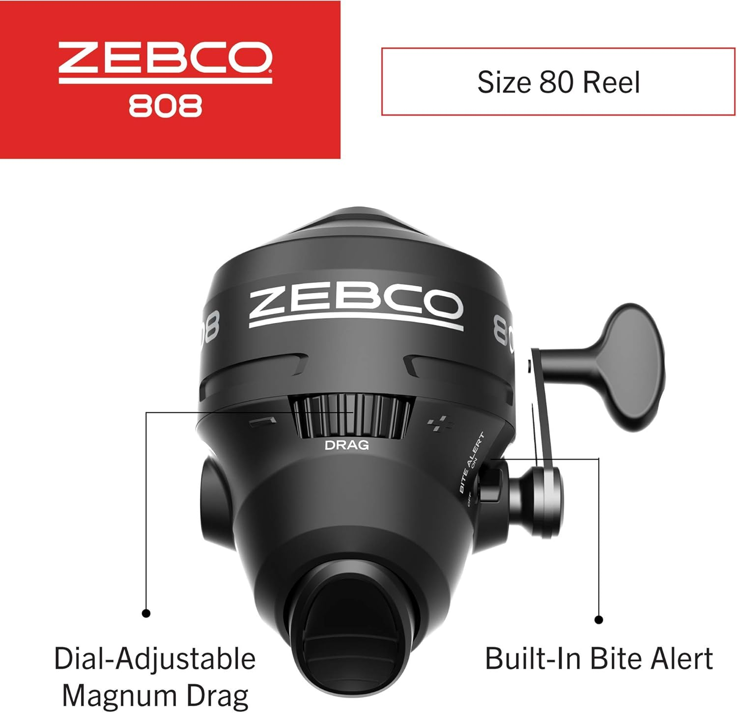 Zebco 808 Spincast Fishing Reel, Powerful All-Metal Gears, Quickset Anti-Reverse and Bite Alert, Pre-Spooled with 20-Pound Zebco Fishing Line, Black image number 5