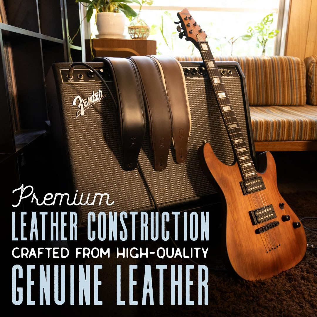 Levy'S Leathers Top Grain Leather Guitar Strap, 3-Inch Wide, Black image number 1